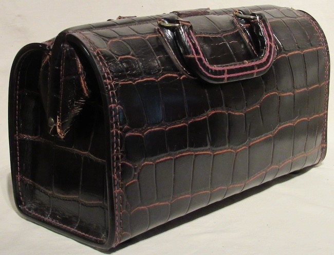 VINTAGE UPJOHN DRs MEDICINE BAG HOMA ALLIGATOR PRINT LEATHER HOMA CLASP NO KEY