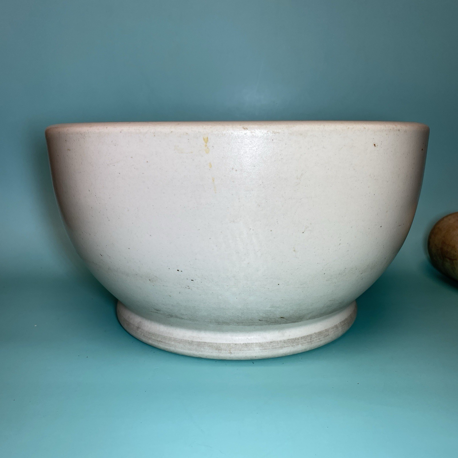 Vintage MORTAR & PESTLE Ceramic & Wood Pharmacy Apothecary HUGE 10” WH3
