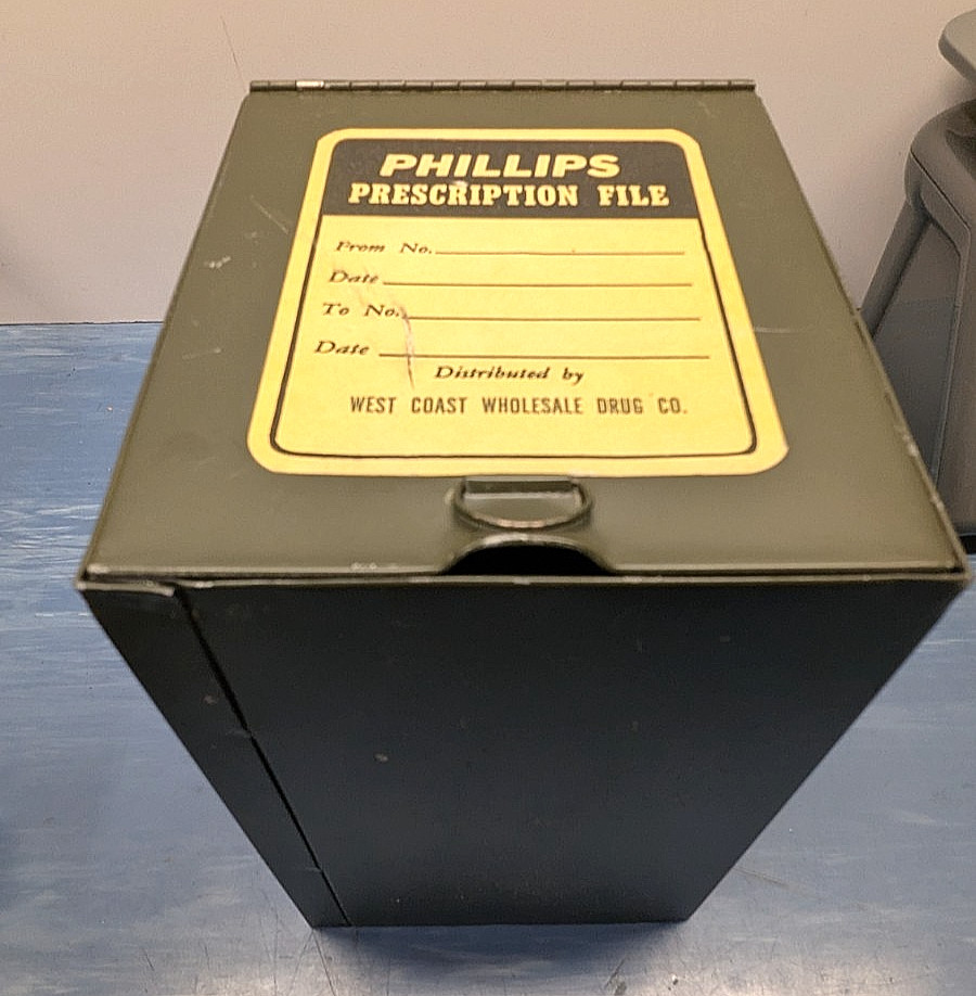 Phillips Pharmacy Prescription File Box West Coast Wholesale Drug Co Seattle Rx