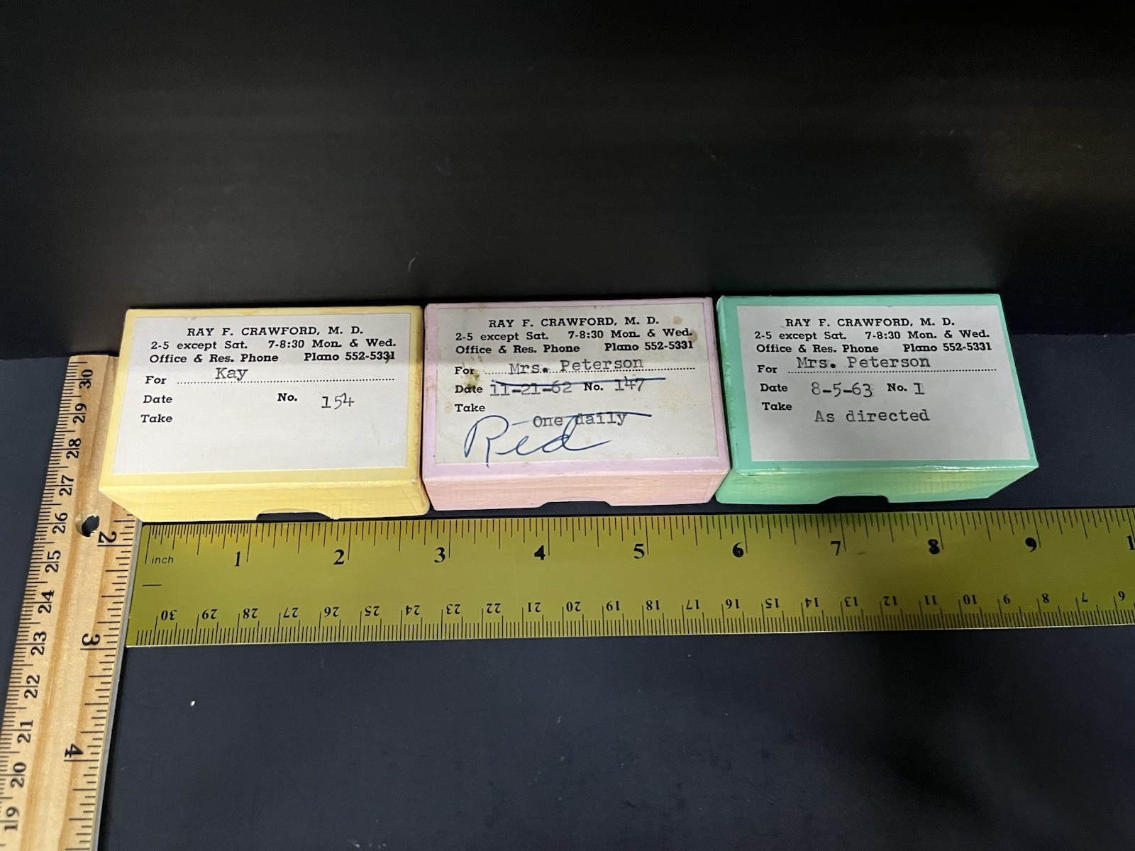 Vintage 1960s Pharmacy Prescription Boxes Dr Ray F Crawford 3 Boxes