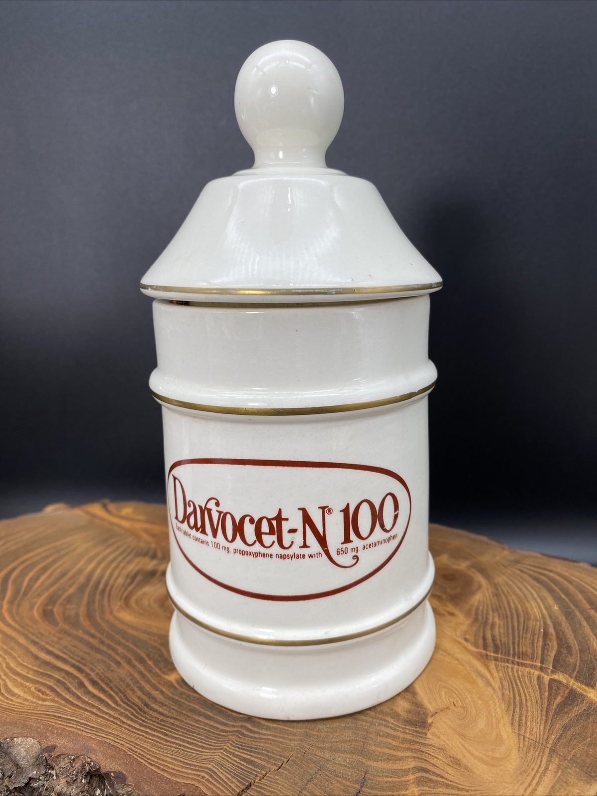Darvocet N 100 Porcelain 7”Apothecary Jar Lofisa Lilly Pharmaceutical Darvon adv