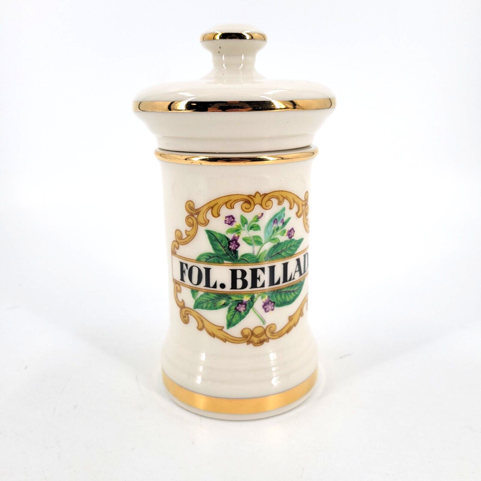Fol. Bellad. Ceramic Apothecary Jar With Lid – Ceramic Pharmaceutical VTG 7.5 “