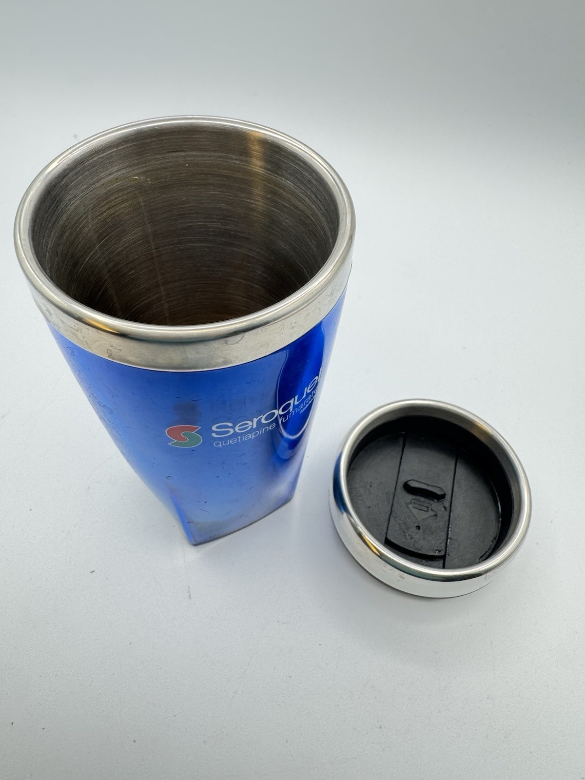 Seroquel Drug Rep Tumbler Blue Travel Mug Pharma Advertising 16oz