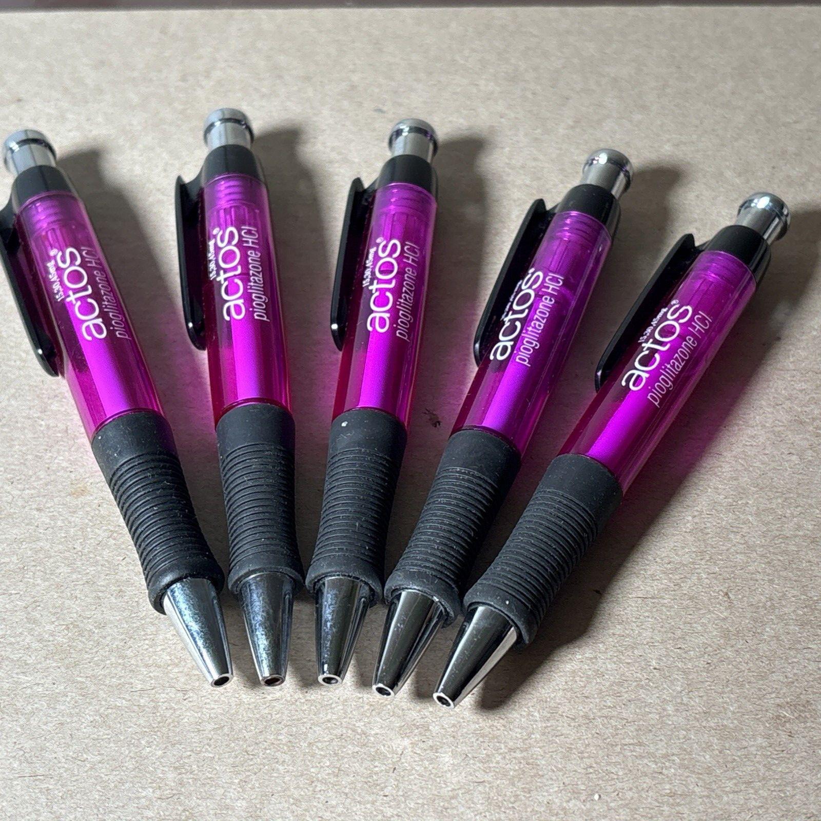 Lot of 5 ACTOS ACTOPLUS MET FAMILY Drug Rep Pharma Pen Purple Black Rubber Grip