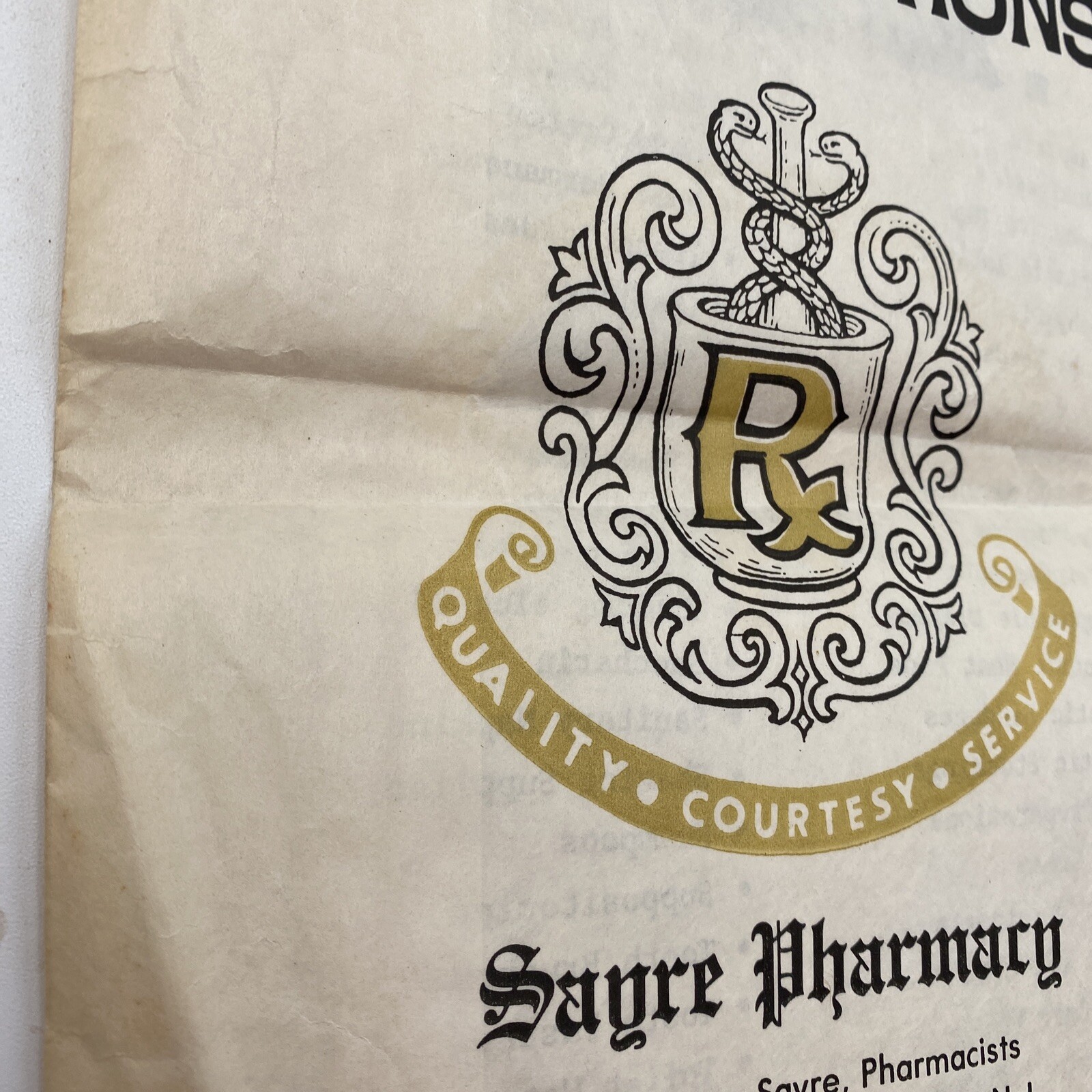 Sagre Pharmacy Paper Prescription Bag Elmer New Jersey Ephemera Prop Vtg 1970s