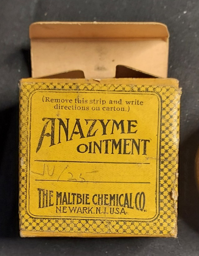 New Old Stock Medicine Box & Tin Anazyme Ointment Maltbie Chemical Co Newark NJ