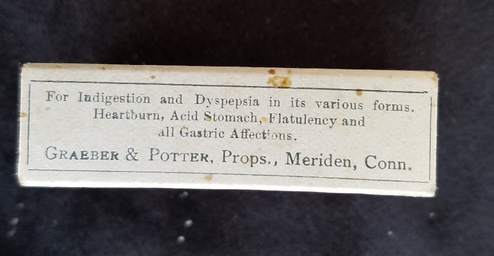 Old AD Medicine Box Hufeland’s Sure Dyspepsia Cure Graeber & Potter Meriden CT