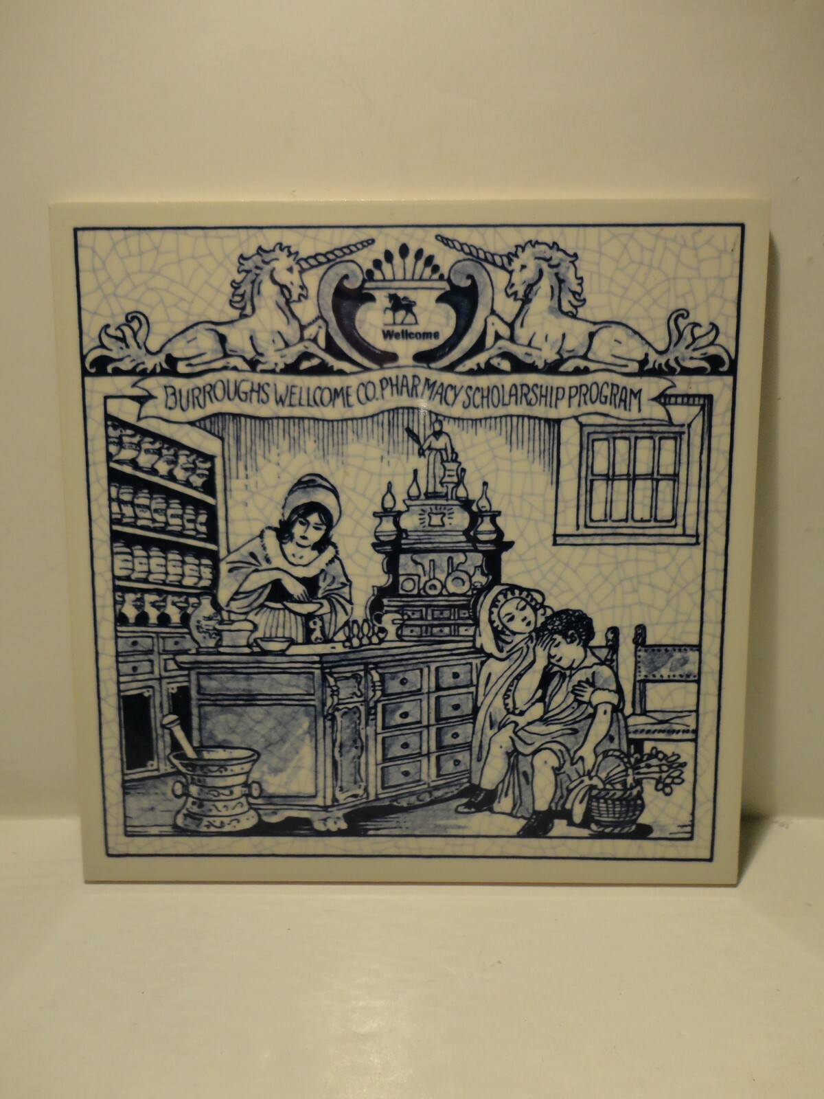BURROUGHS Pharmaceutical English Pill Tile Pharmacy Apothecary Set Delft 8 of 12