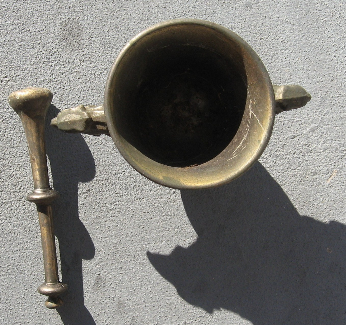 Apothecary VFOLAN- MDCL Mortar & Pestle- Brass Bronze Double Pheasant Heads