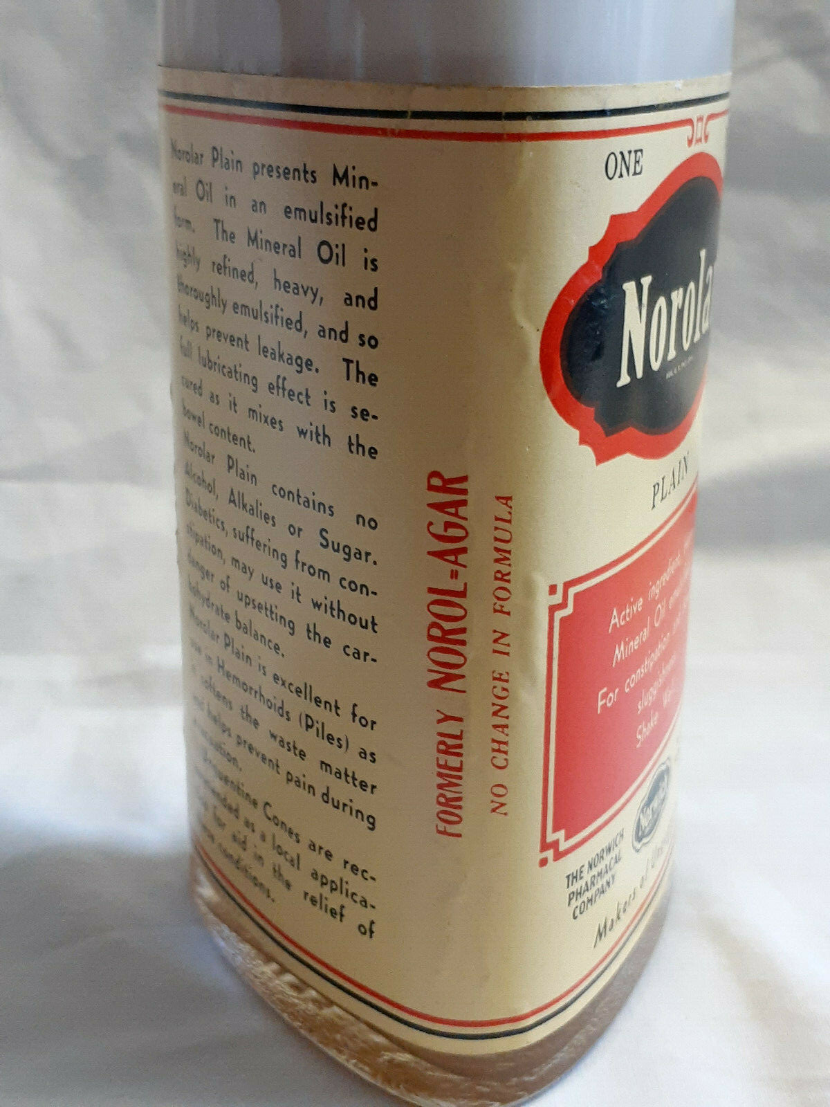 Vtg Norwich Norolar Plain Mineral Oil Constipation Remedy 1 Pint Bottle