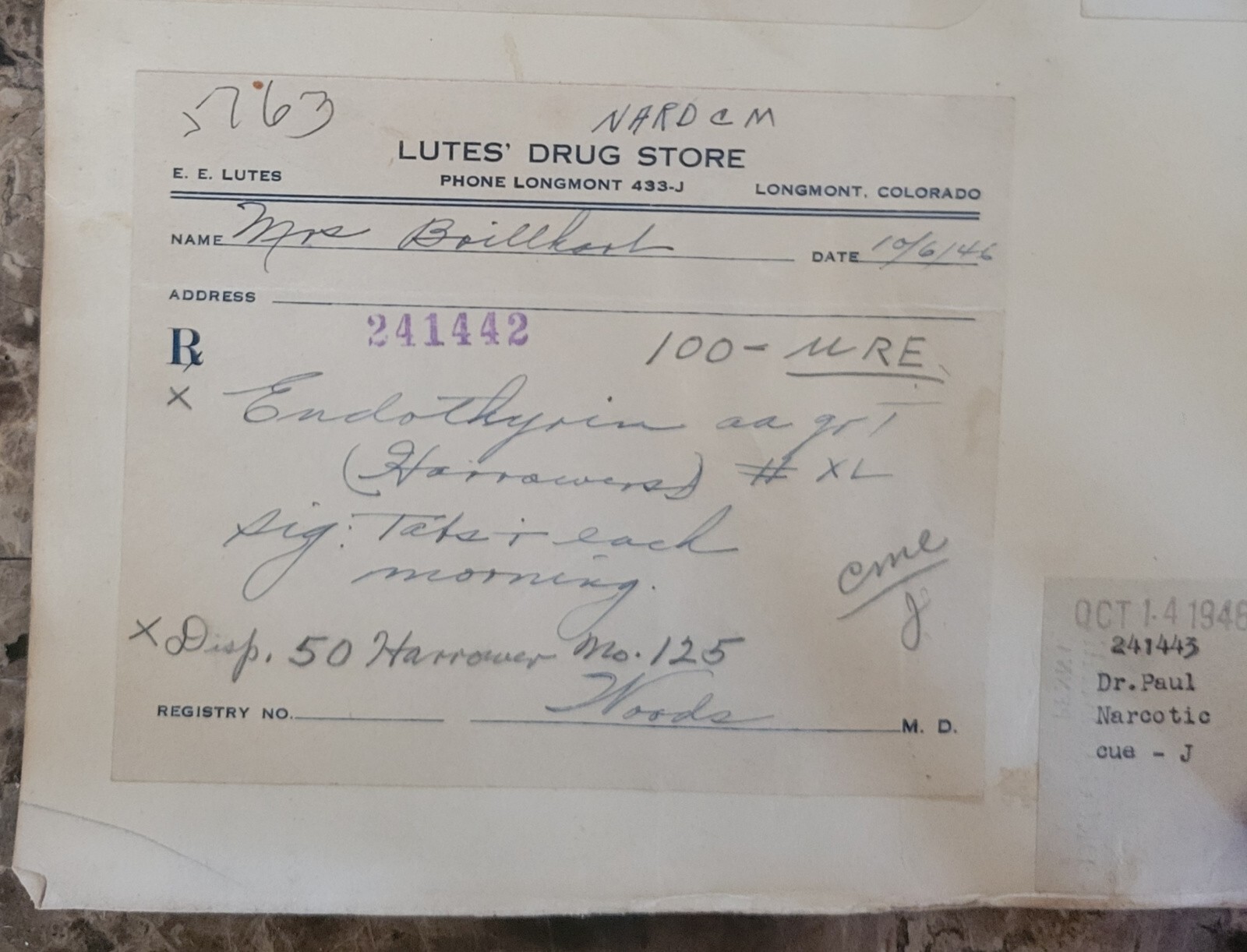 1946 2-sided Pharmacy Ledger Page – 20 vintage prescriptions – Sulfedex
