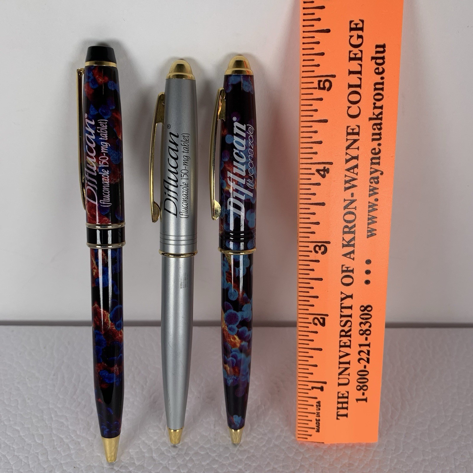 Lot Of 3 Vintage Diflucan Drug Rep Heavy Advertising Pharma Collectable Pens