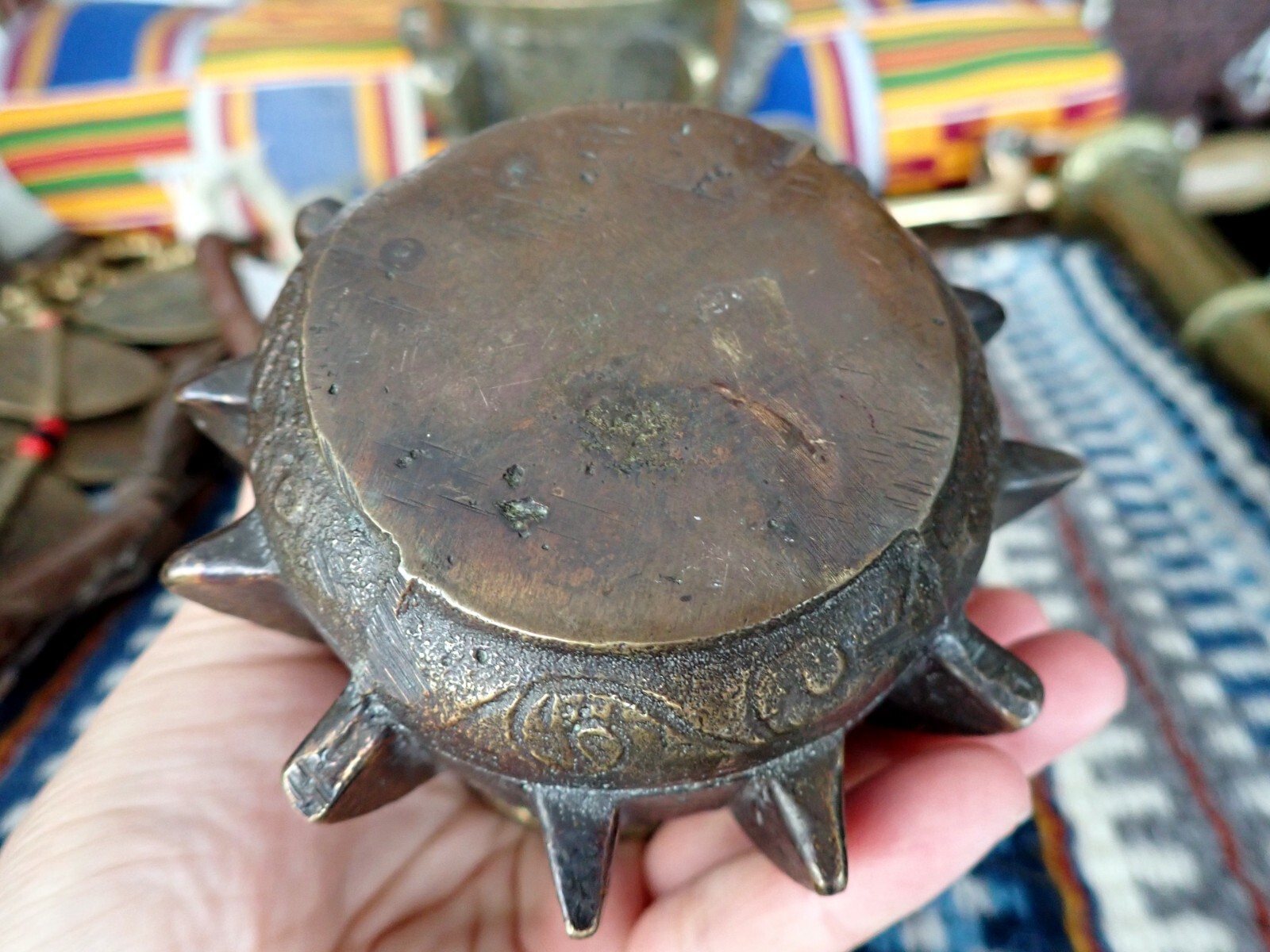 Gilded Bronze Mortar Arab Spain Antique Cast Bronze Small Mortar Apothecary Herb