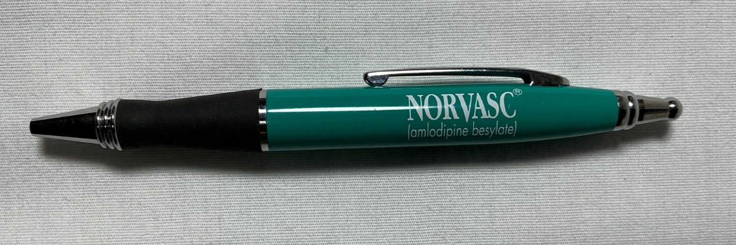 Pharmaceutical Drug Rep Promo Pens: Pfizer Norvasc, Lot of 2 Metal Pens