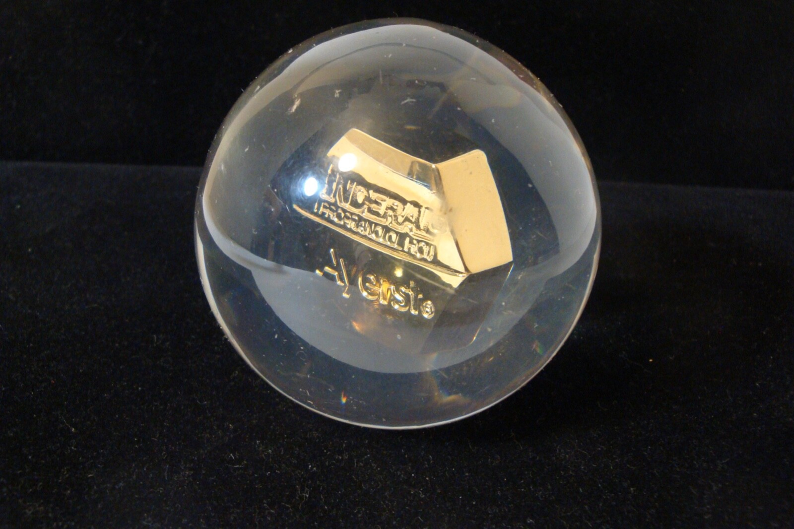 Inderal Ayerst prescription paperweight acrylic used 3 inch diameter