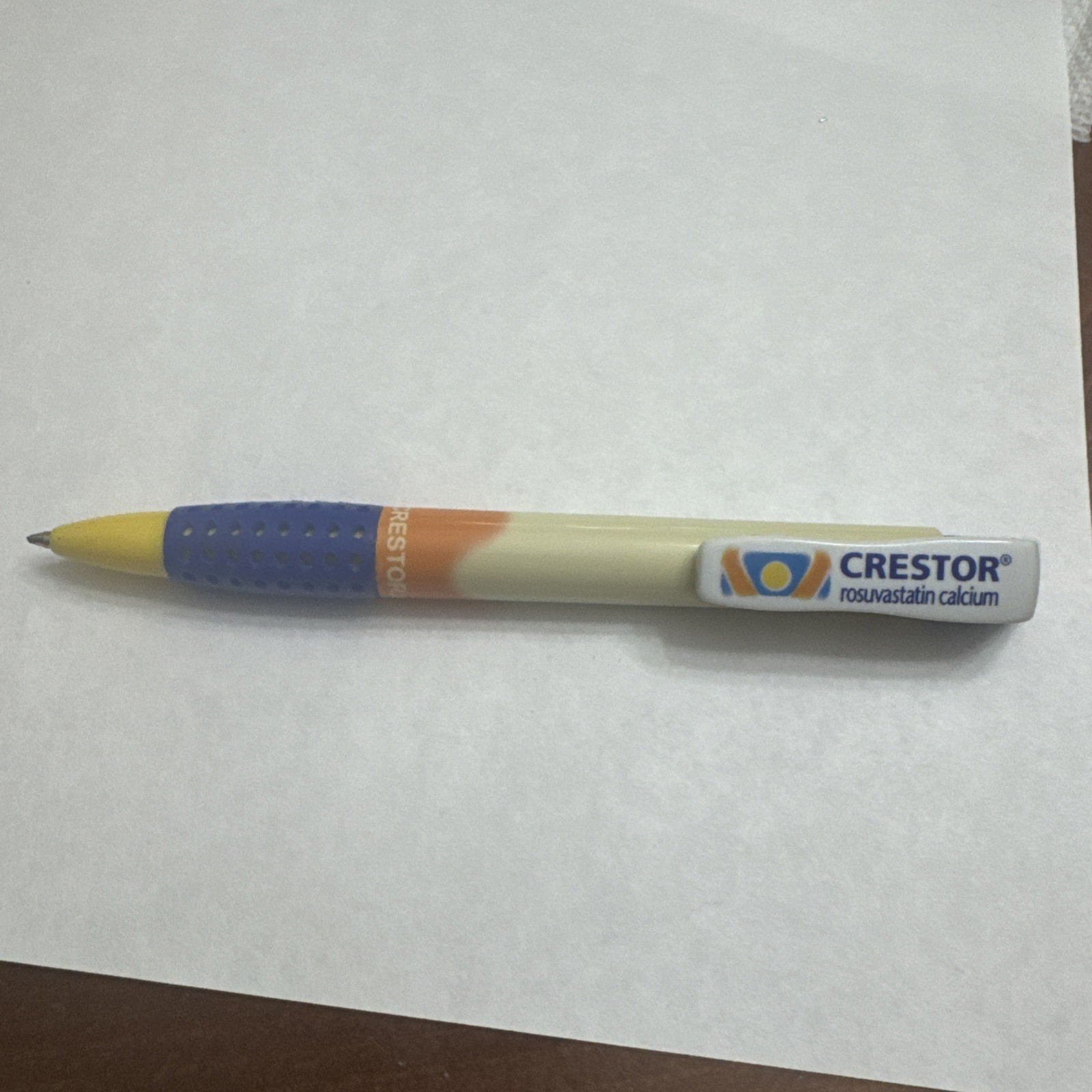Crestor Pen Clip Soft Grip Orange Blue White used Rosuvastatin Calcium Drug Rep