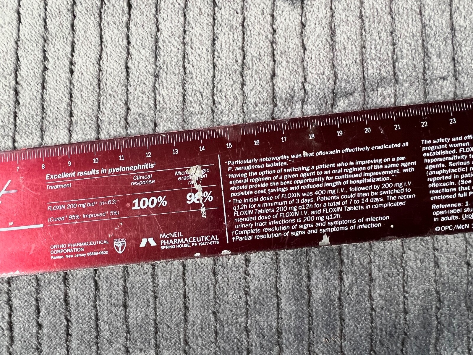 Vintage 1992 FLOXIN LOFLOXACIN Pharmaceutical Drug Rep RULER ~ Rare