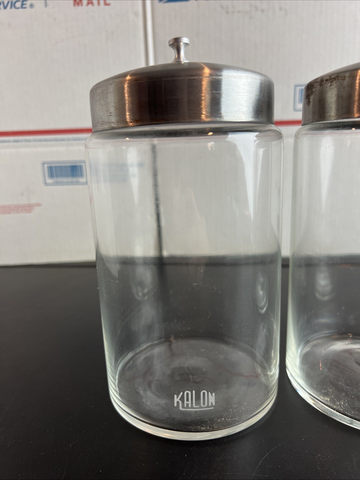 Lot of 3 Vintage Kalon Medical Apothecary Jars w/Metal Lids 7.5″ Tall