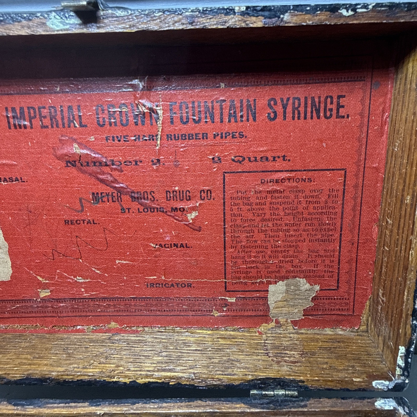 Antique Imperial Crown Fountain Syringe Wooden Box – Meyer Bros Drug Co St. Loui
