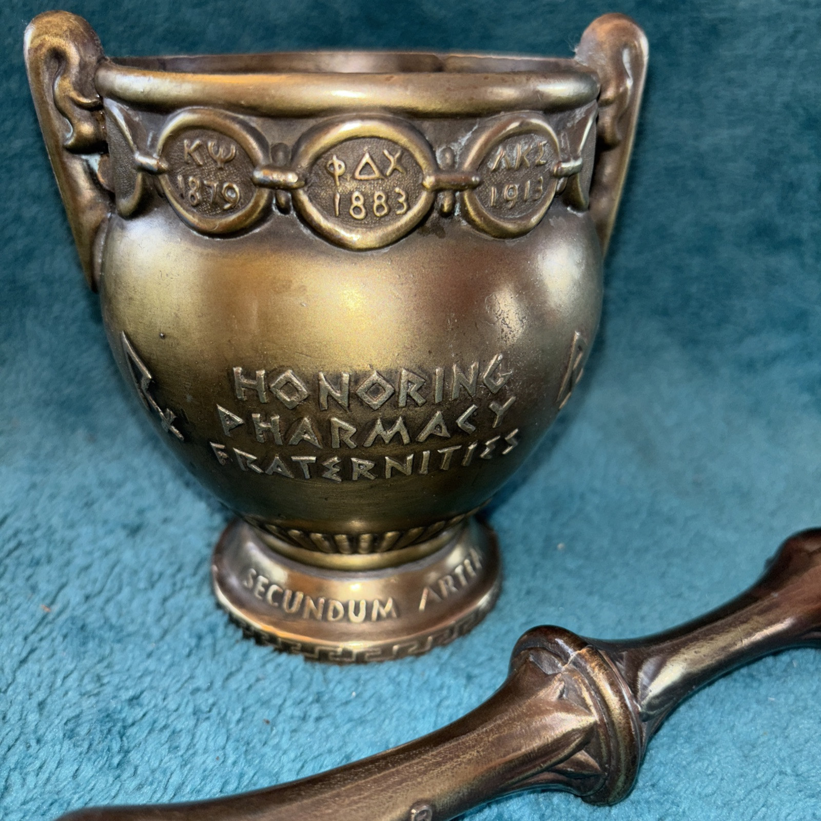 Vtg Heavy Brass Schering 5” Mortar & Pestle Coricidin Pharmacy Fraternities #OO