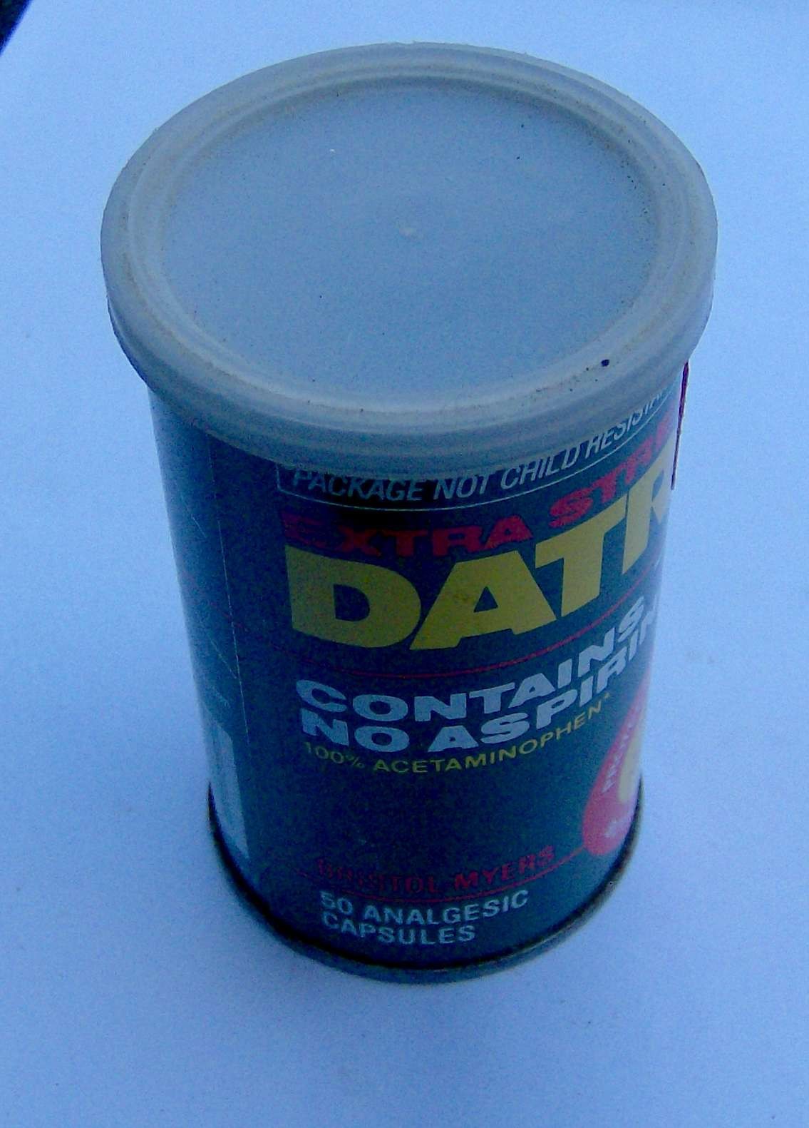 vintage 1970s DATRIL METAL CAN(!) pharmaceutical pain reliever Bristol Meyers