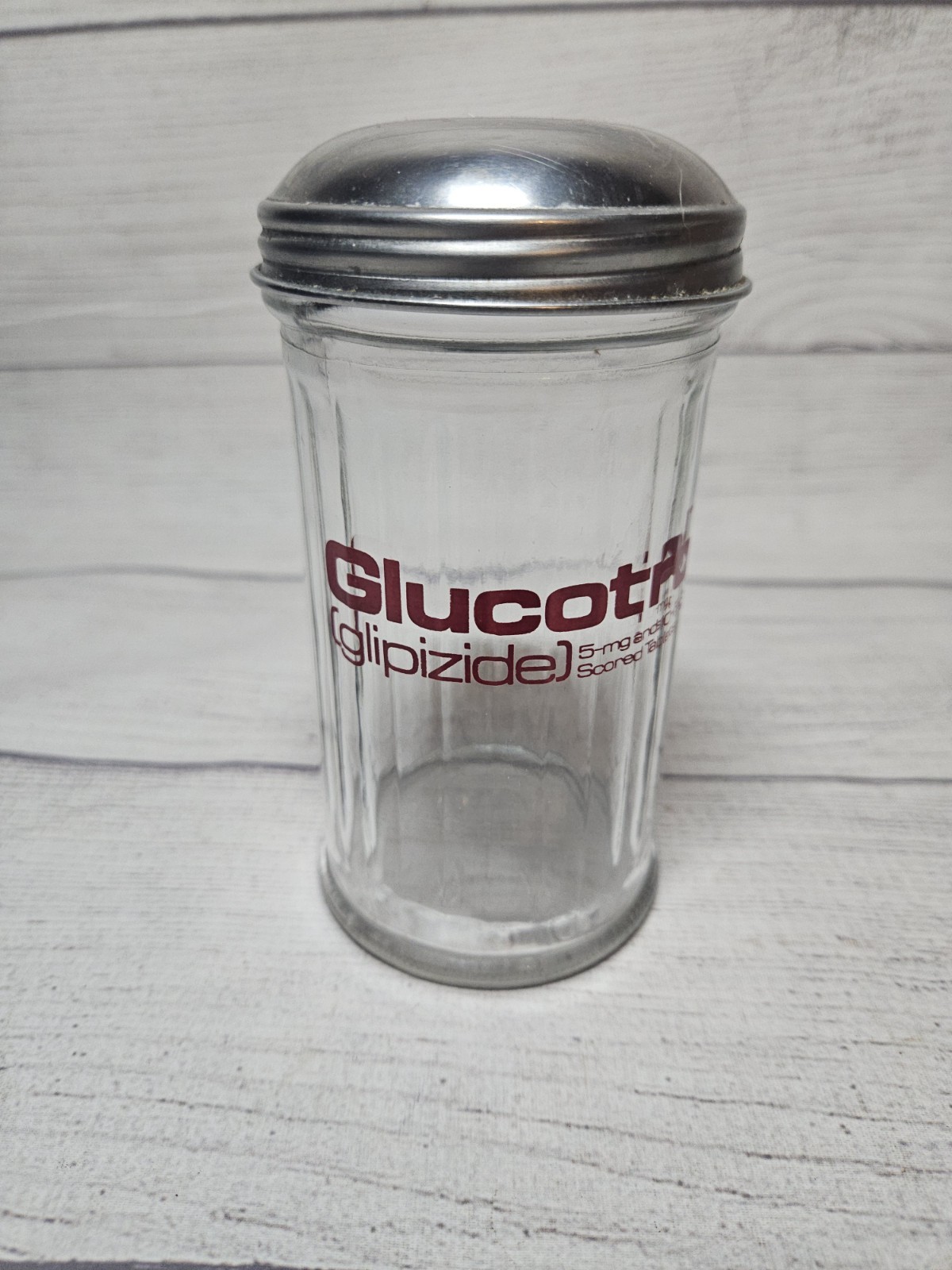 Vintage GLUCOTROL Glass Sugar Container Promotional Item – Glipizide – 1990s