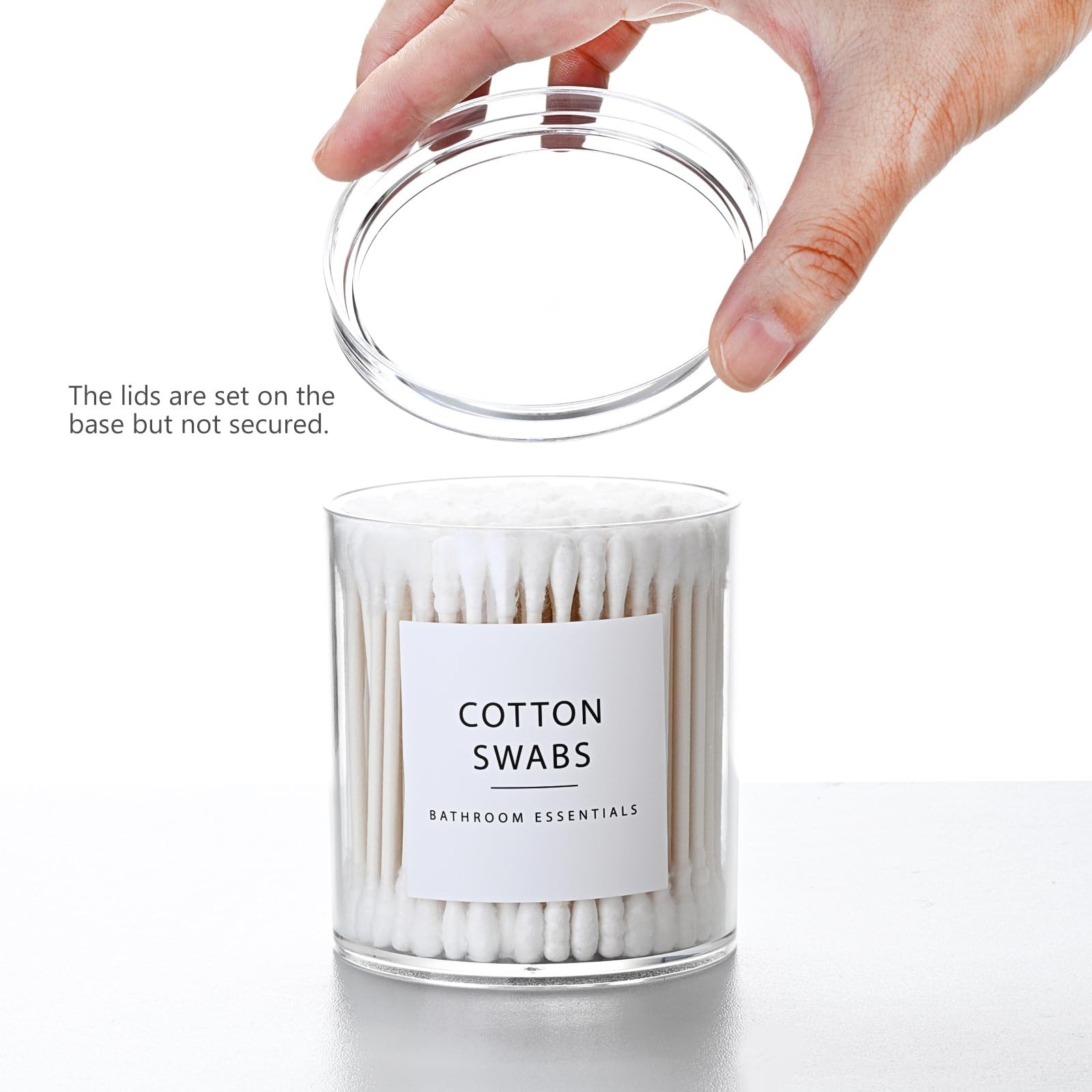 SheeChung 2-Pack Stackable Clear Qtip Holder – 10oz Crystal Apothecary Jars w…