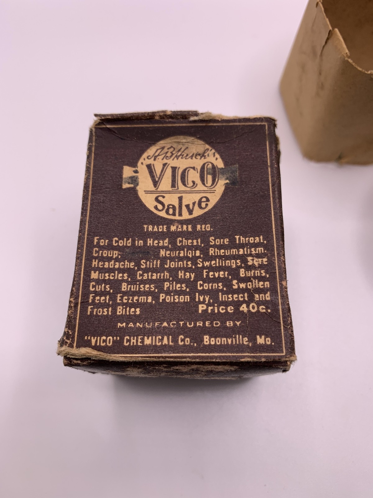 Vintage Vico Salve Ointment Jar Box And Insert Boonville MO USA Chem Co