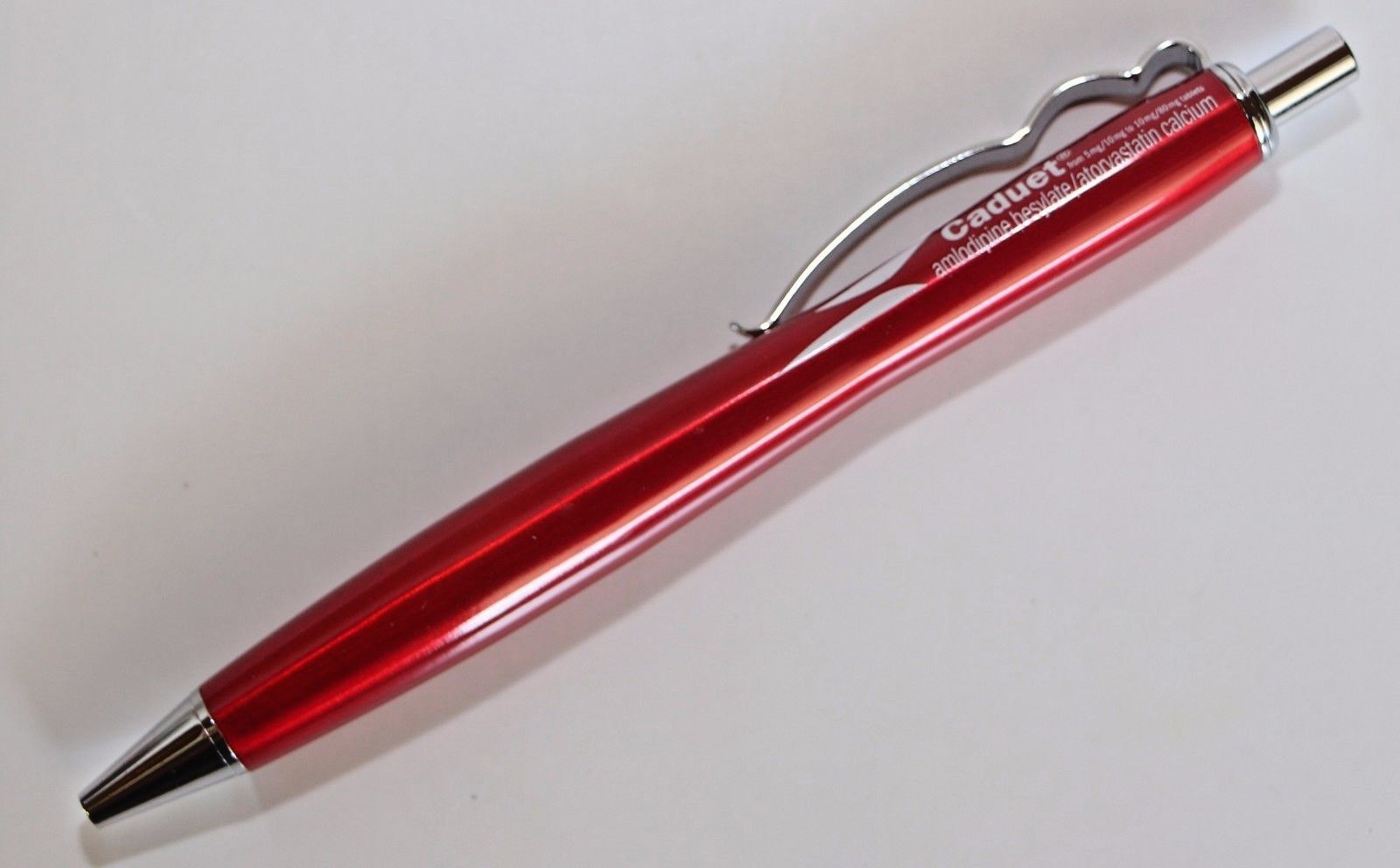 Drug Rep Pens Caduet Heavy Metal Crimson Red w/ Fancy Clip Absolute Beauty