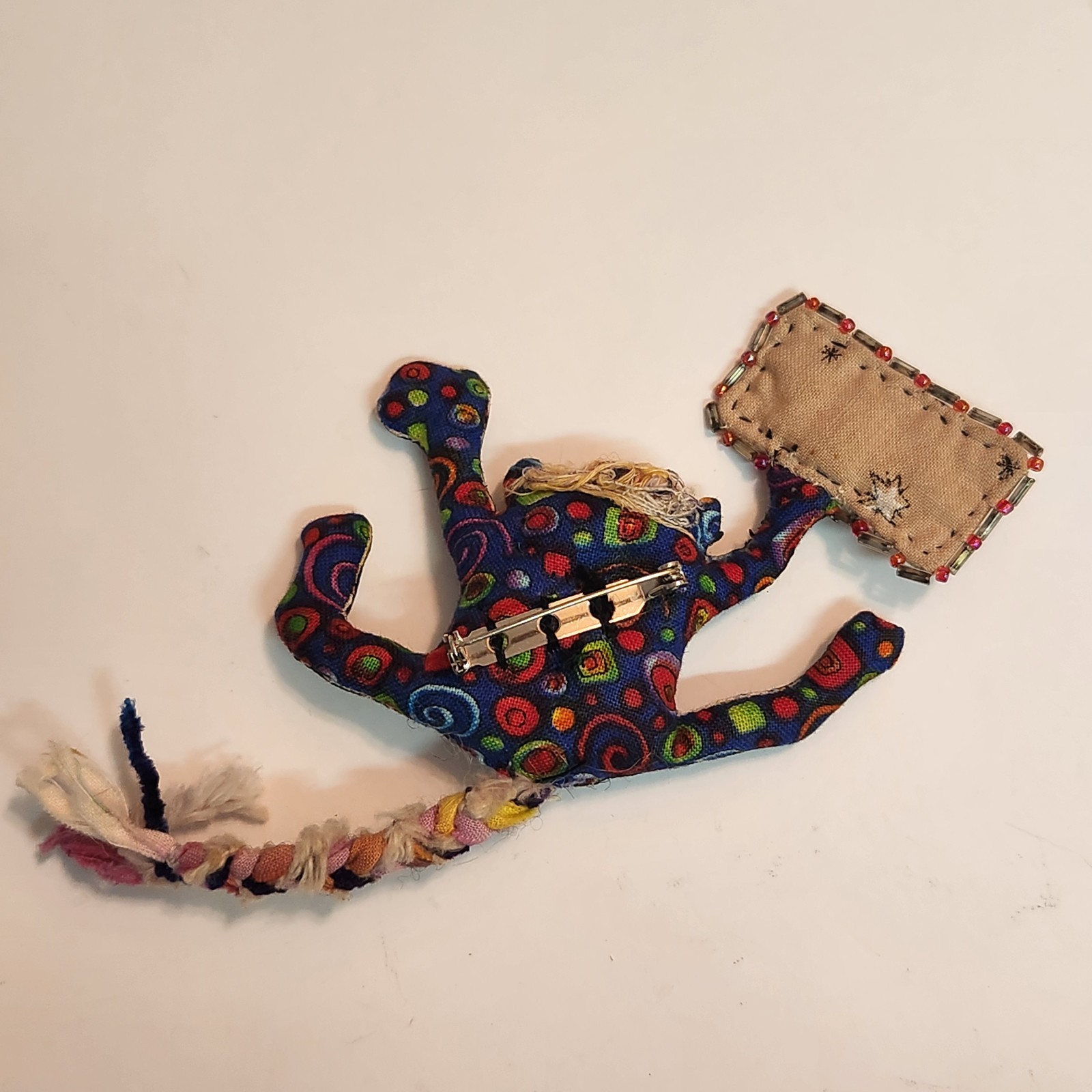 Vintage Hand Made ” Prozac Day ” Cloth Stuffed Goblin Monster Googley Eyes Pin