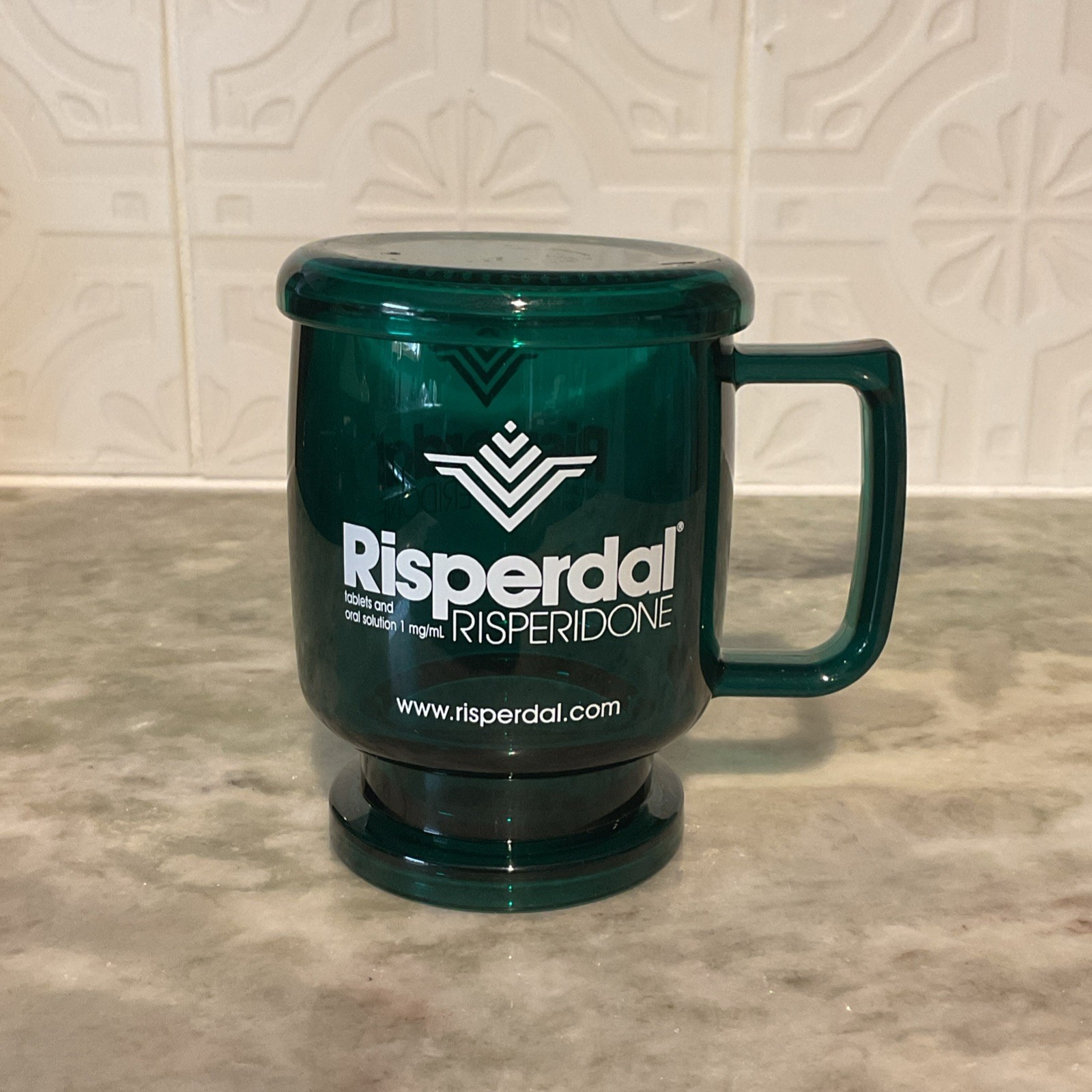 Risperdal Drug Rep Hard Plastic Coffee Mug Cup With Original Lid