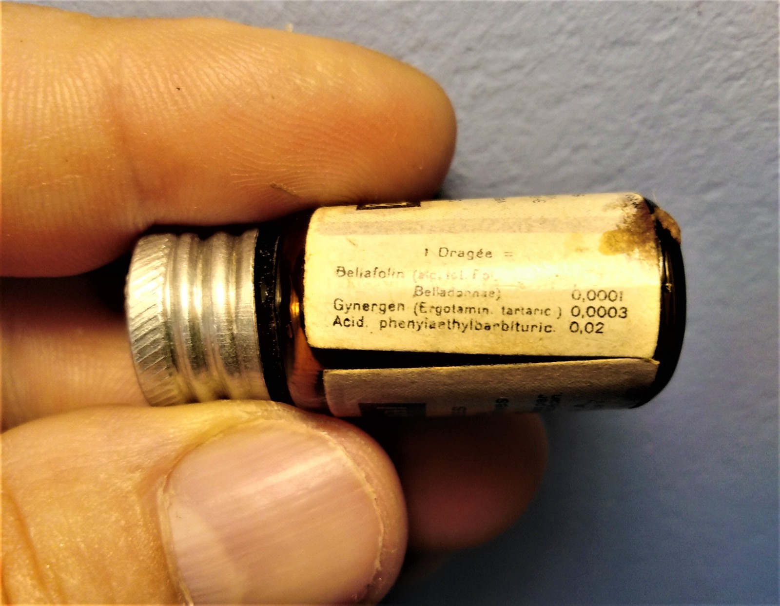Vtg glass botlle SANDOZ – BELLERGAL barbiturate, LSD pharmacy Swiss