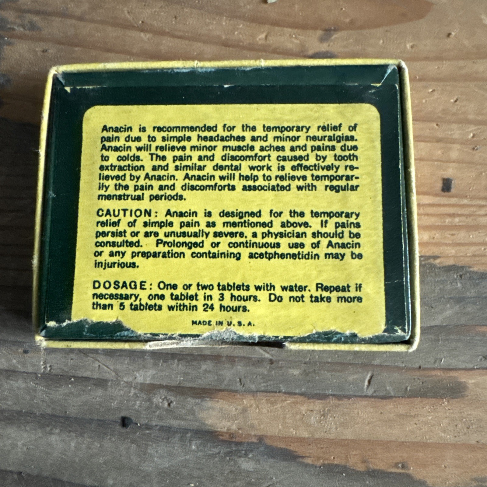 Vintage Anacin 12 Tablets Headache Cardboard Medicine Box Jersey City N.J.