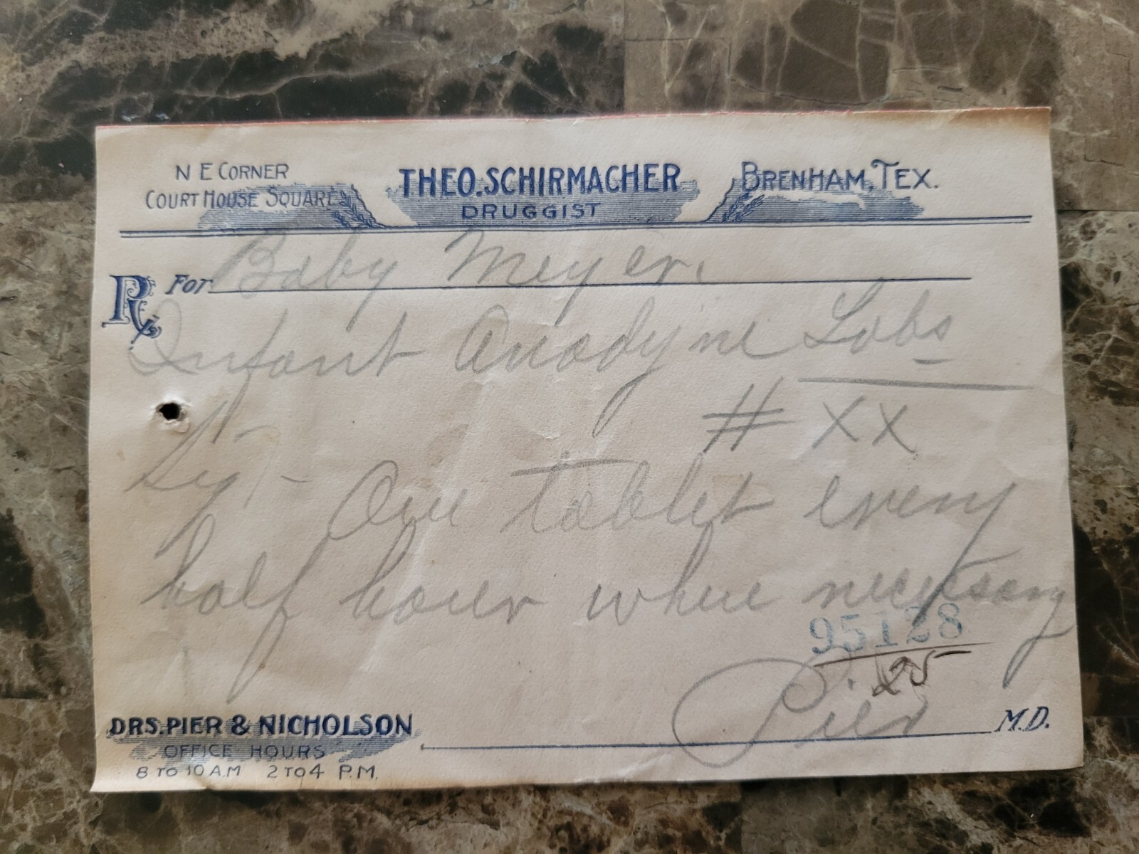 File box & 97 antique prescriptions (1911) – Dionin, Codeine, Infant Anodyne