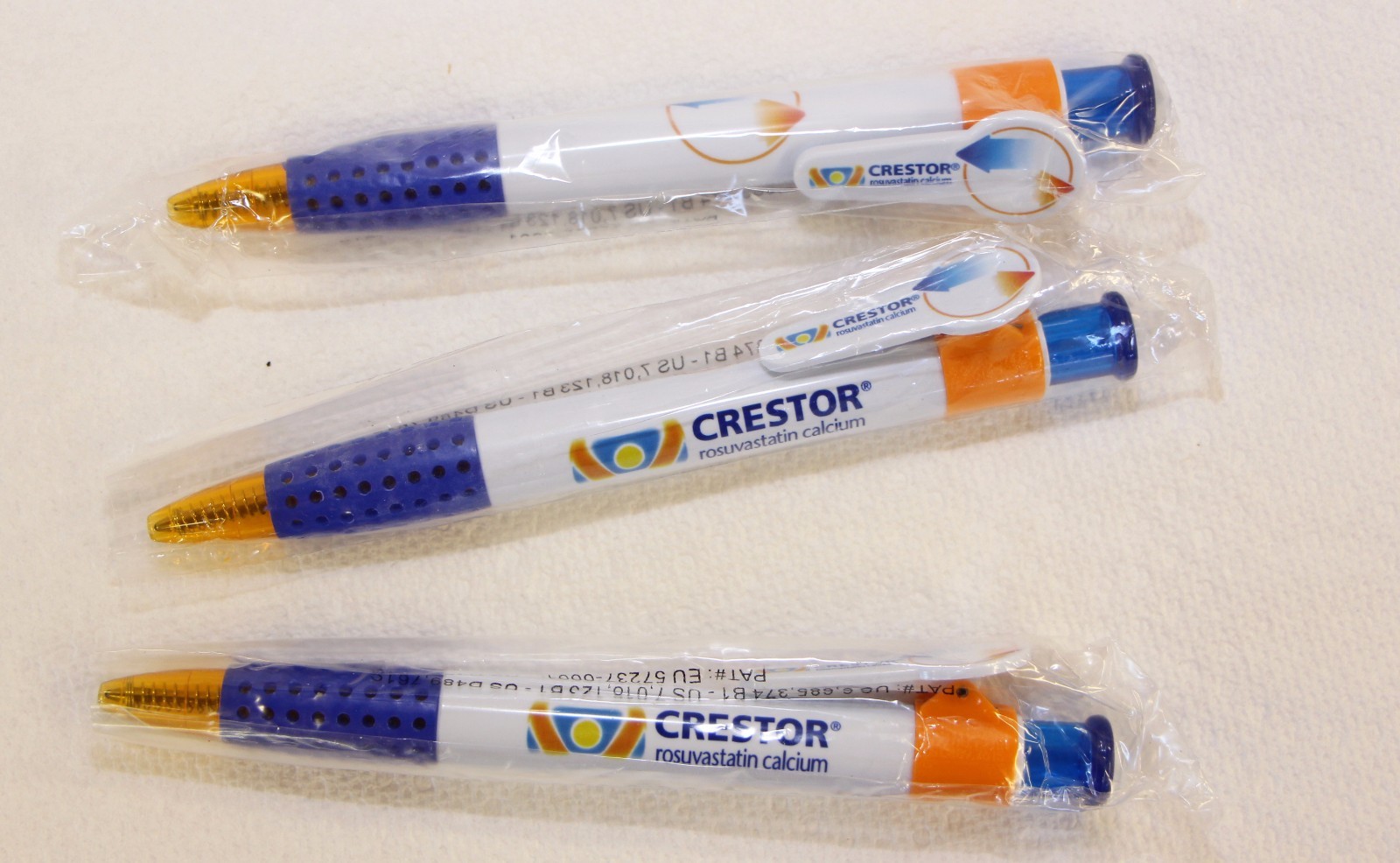 3 Crestor Pharmaceutical Pens White, Orange, and Blue New in Sleeve