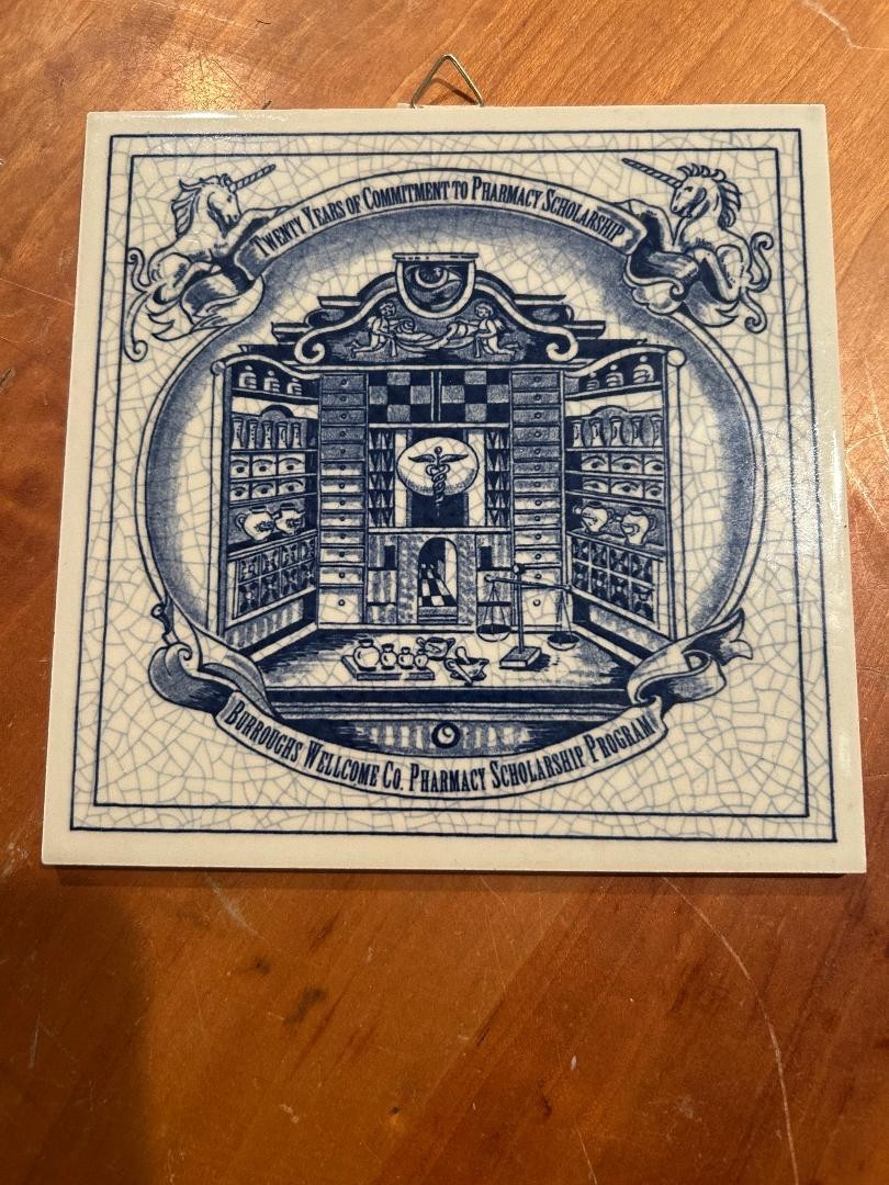 2pc Vintage Delft Holland Pharmacy Tiles Burroughs Wellcome Apothecary Pill Lot