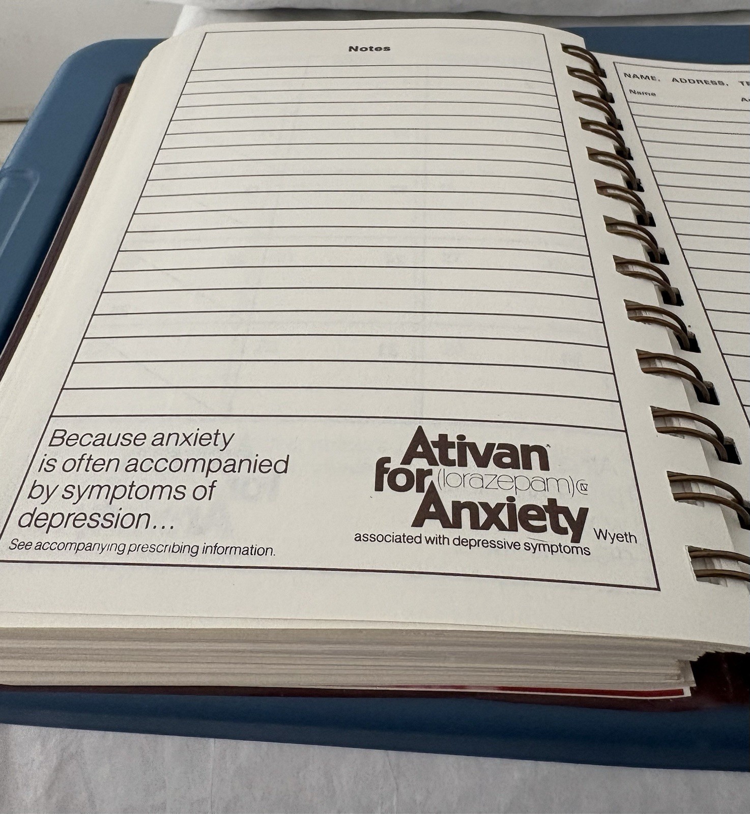 VTG 1985 ATIVAN SPIRAL DOCTOR’S DIARY, NOTEBOOK, PHARMA DRUG REP LOGO NEW NOS