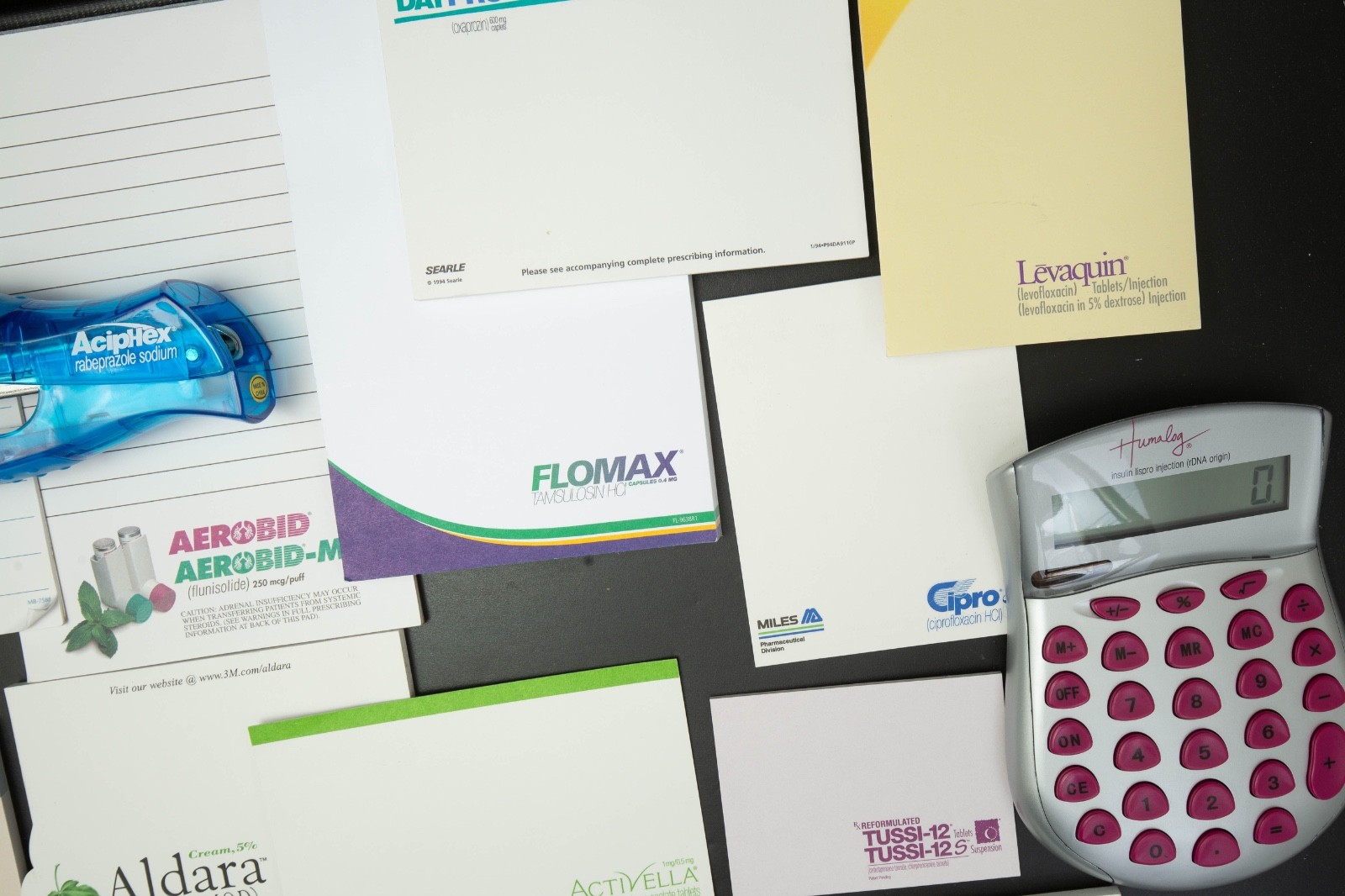 Vtg Drug Rep Pharmaceutical Partial Sticky Notes Stapler Calculator Pharma Lot
