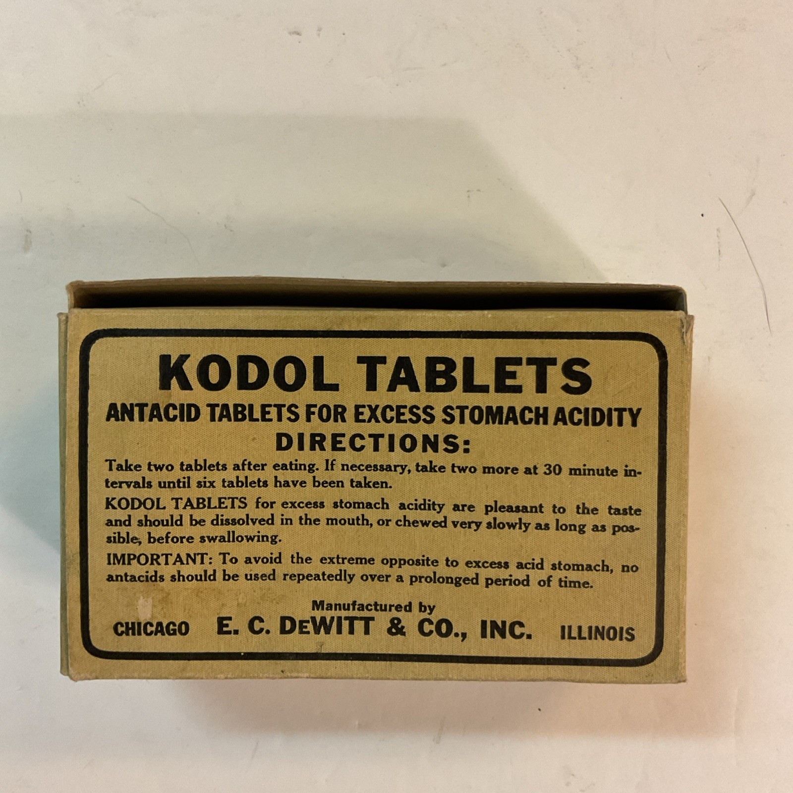 DeWitt’s KODOL TABLETS. Vintage Pharmaceutical, box of 100 tablets. Unopened.
