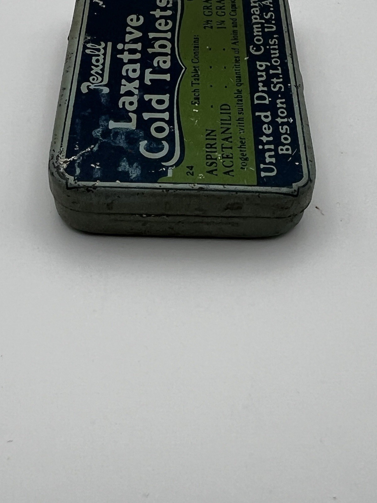 Vintage Rexall Laxative Cold Tablets Tin United Drug Company Empty