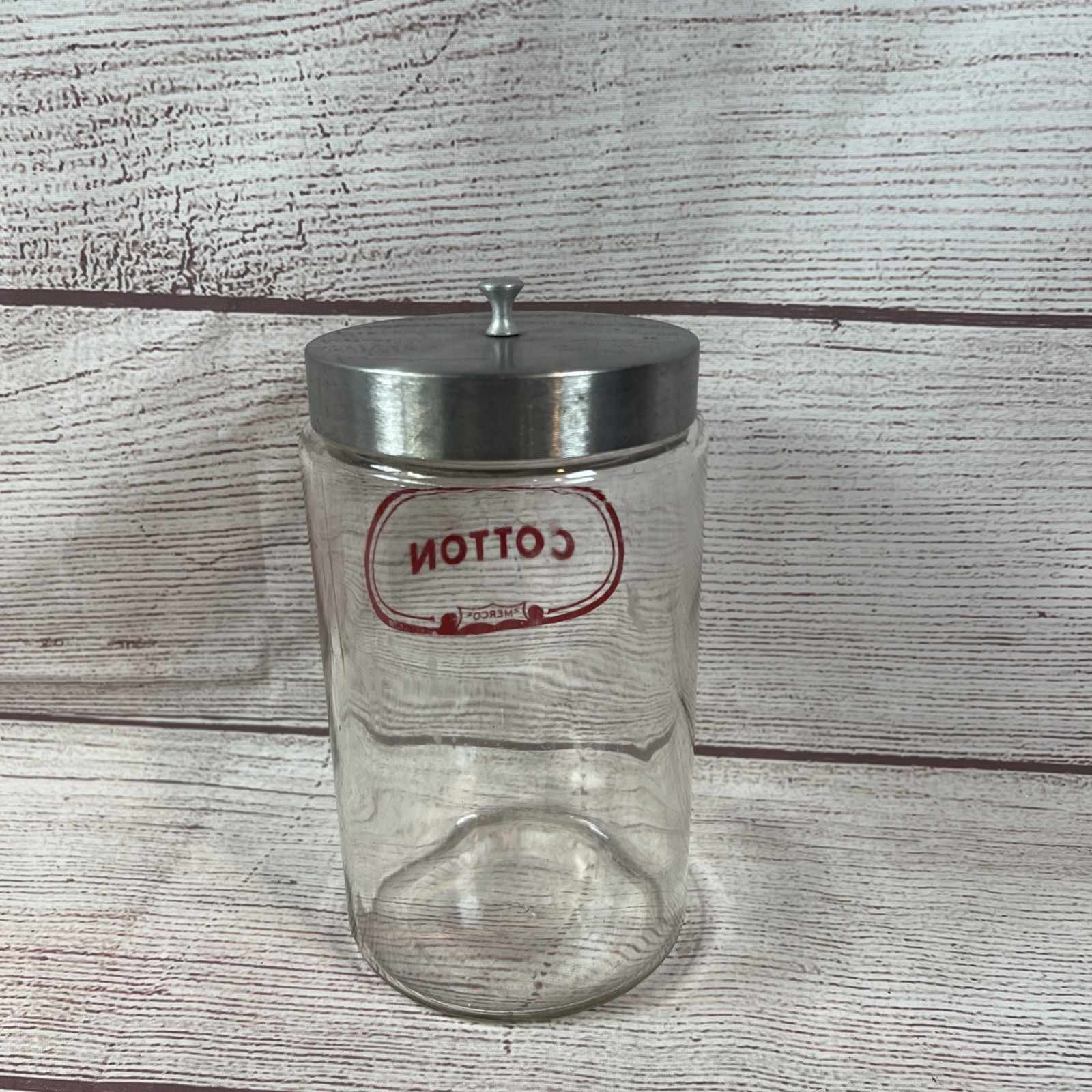 Merco Cotton Glass Medical Apothecary Jar with Lid 7.5″ Vintage Doctors Office