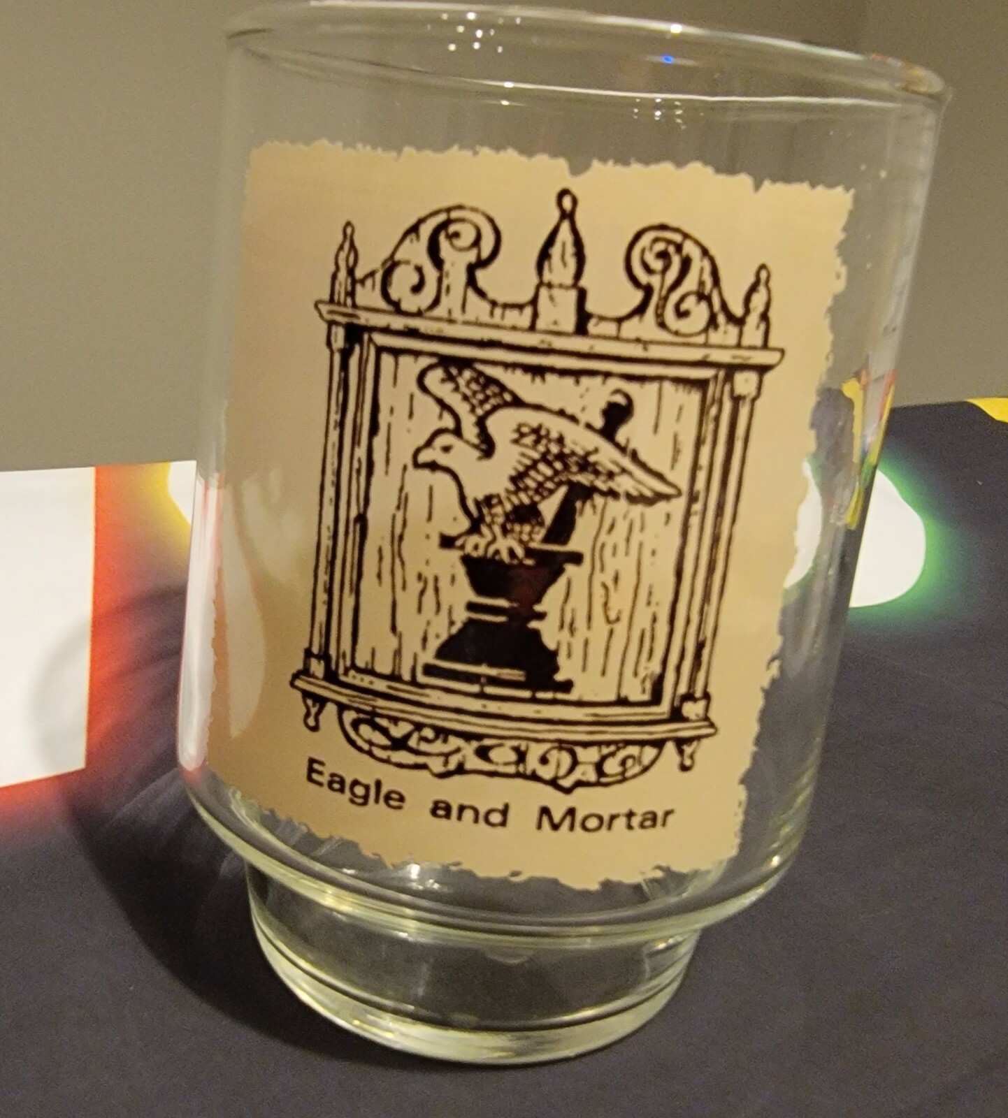Set of 3 Rare 4″ Glass Tumbler early American Pharmacy sign art
