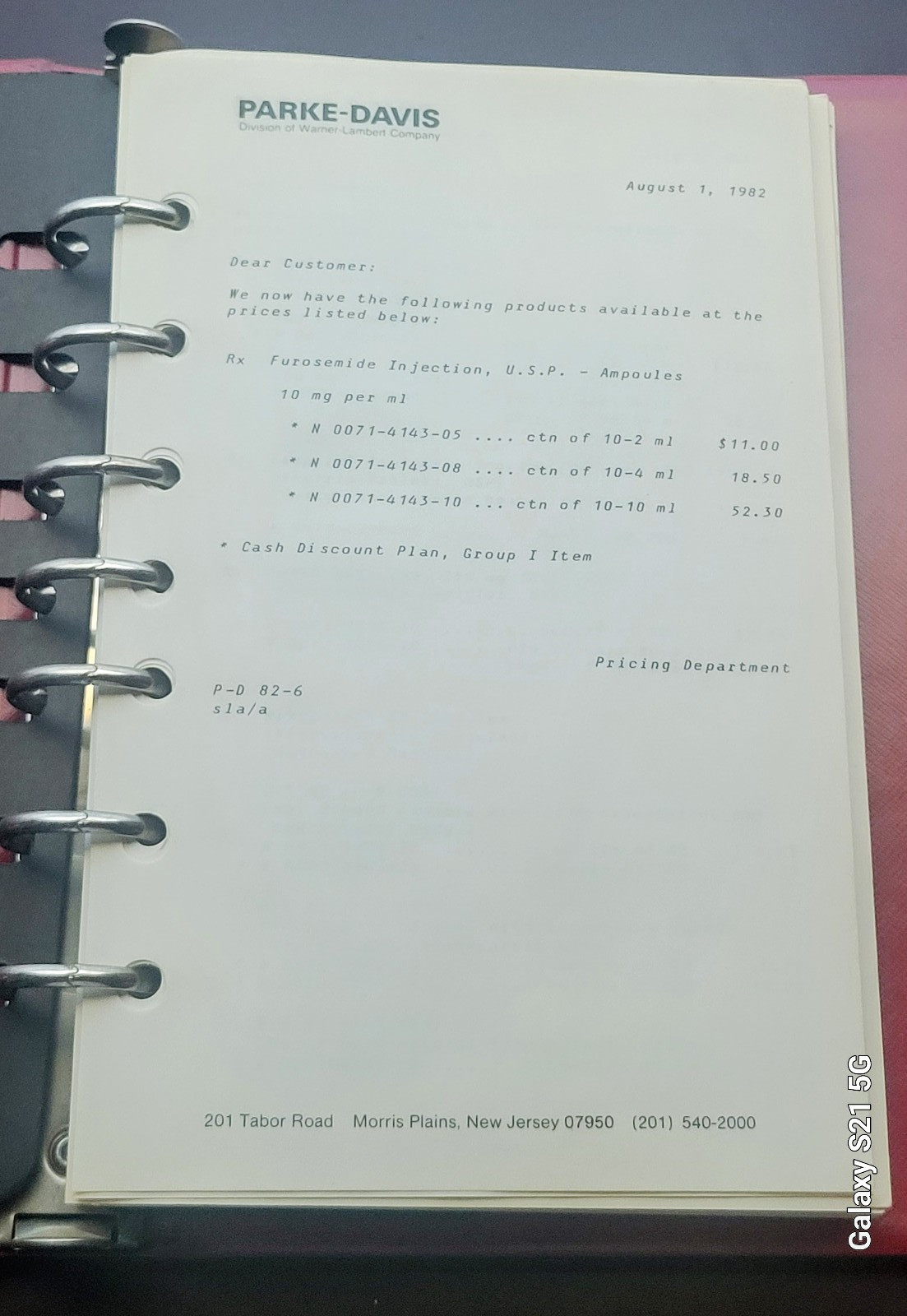 1982 Parke Davis Pharmaceutical Sales Rep Price Guide 7-Ring Binder Catalog VTG