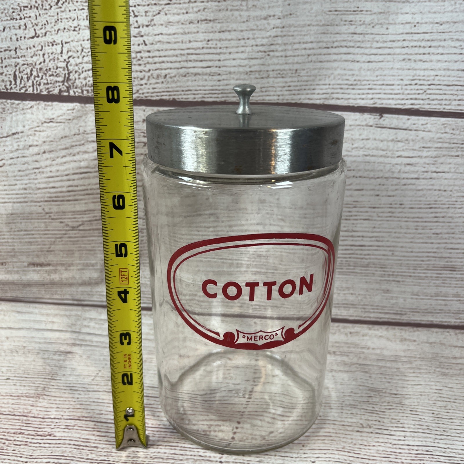 Merco Cotton Glass Medical Apothecary Jar with Lid 7.5″ Vintage Doctors Office