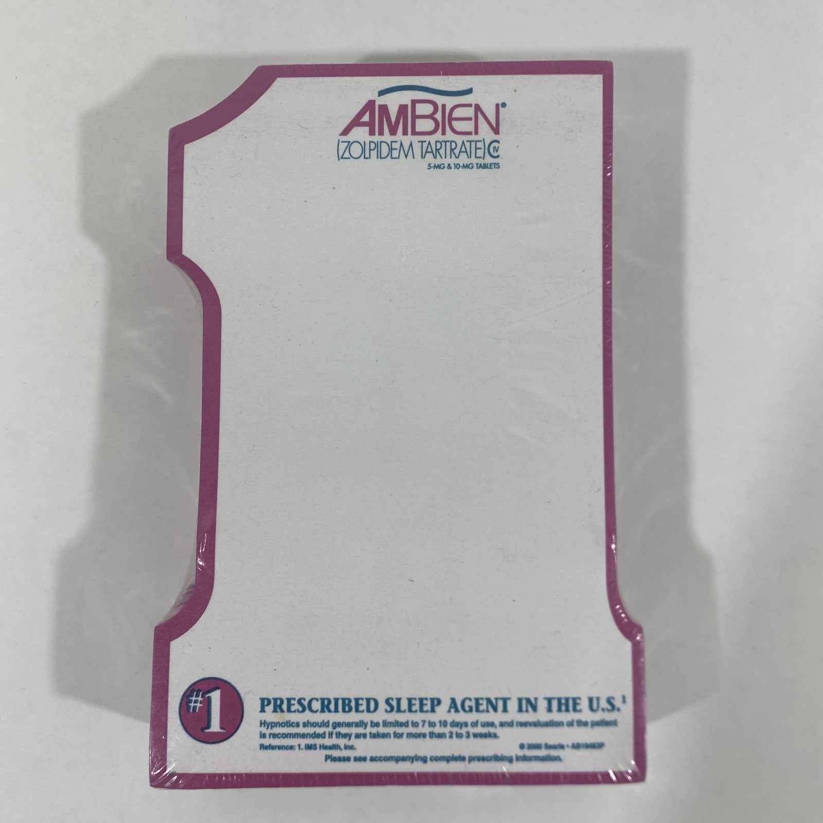 Vtg 2000 Ambien Pharma Drug Rep Merch Notepad Paper Pad Collectible Sealed