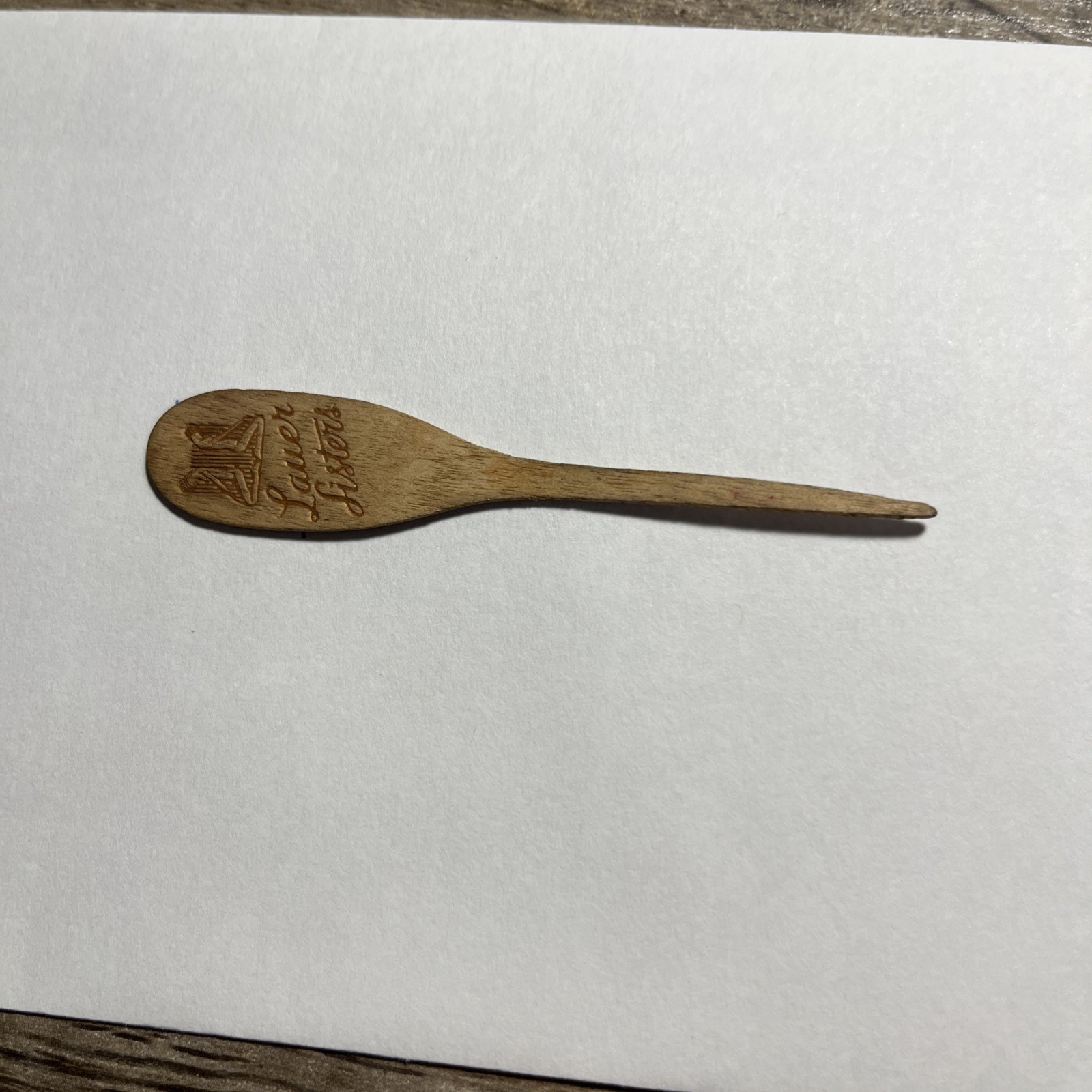VINTAGE LAUER LISTERS PHARMACEUTICAL CO.WOOD MEDICINE STIR 3″ MID 1900s