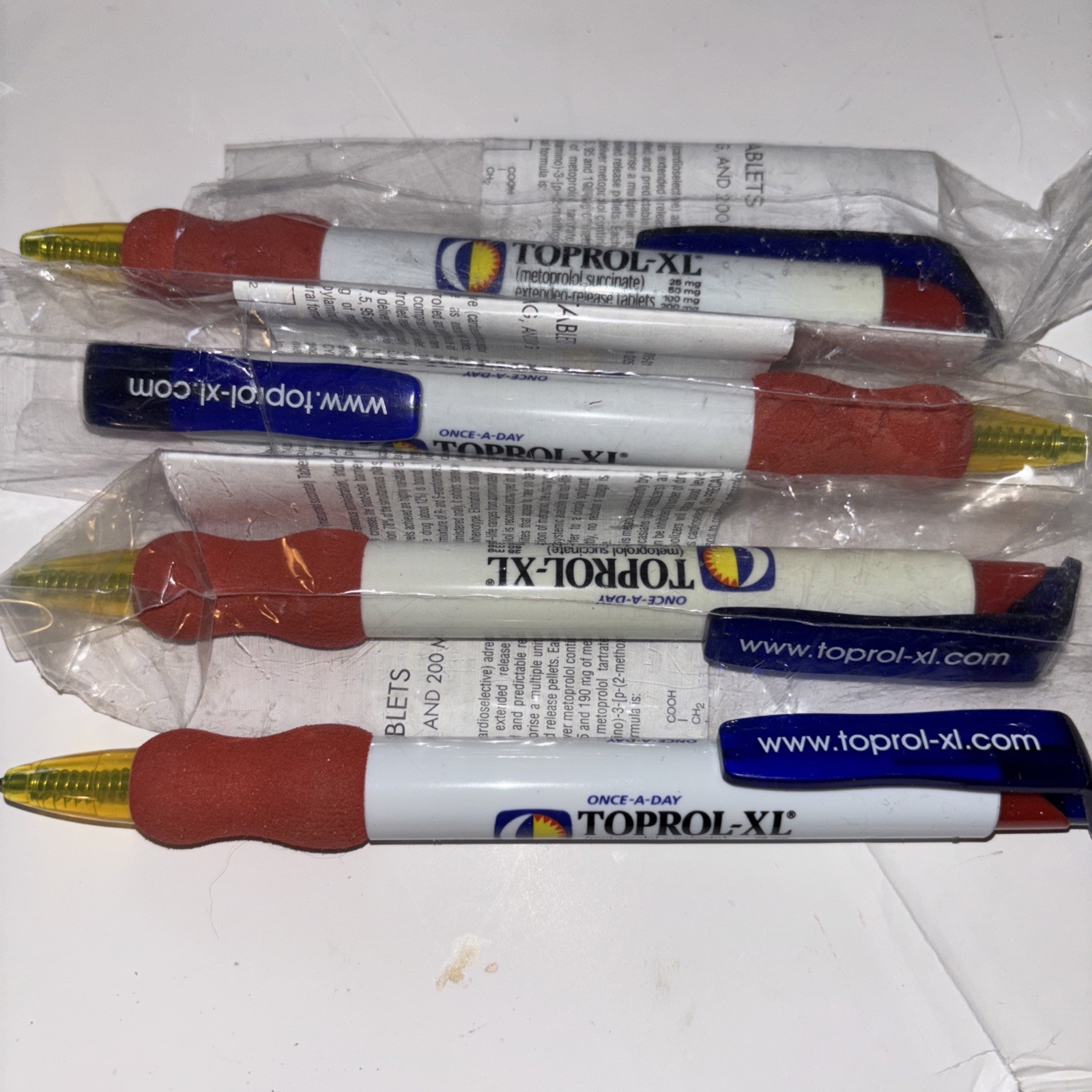 Drug Rep TOPROL-XL Collectible Gel Pens x 4 RARE Ind Wrapped W/ Info Sheet