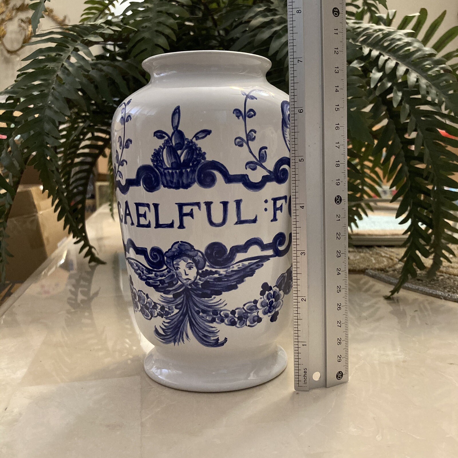Vintage LILLY Drug Blue White Ceramic Pharmacy Apothecary Jar Vase U:CAELFUL:FO