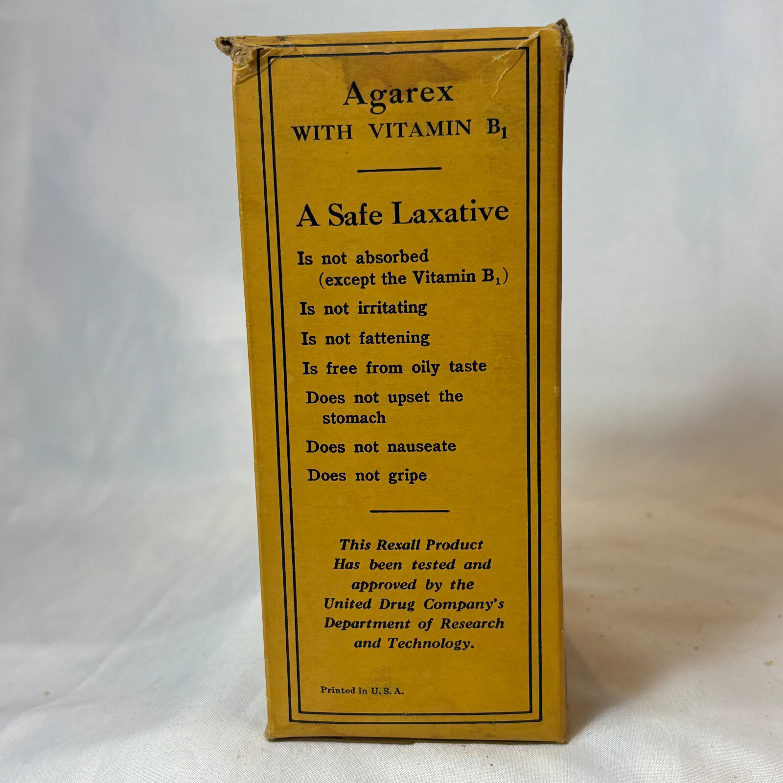 Vtg Agarex W/ Vitamin B1 16oz Cobalt Blue Bottle In Box Rexall Drug Stores
