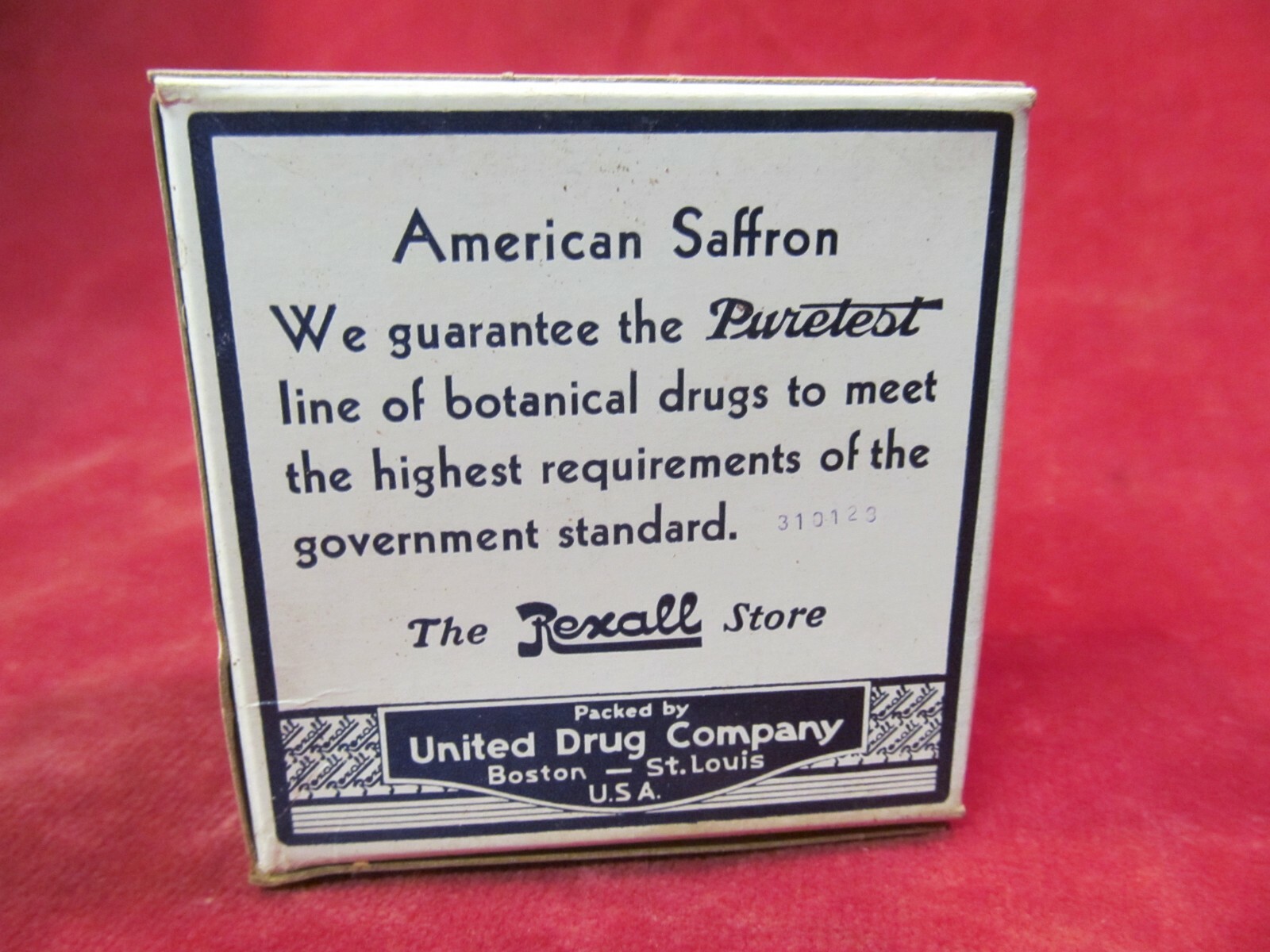 NEW OLD STOCK PURETEST AMERICAN SAFRON 1 OUCE BOX UNITED DRUG COMPANY